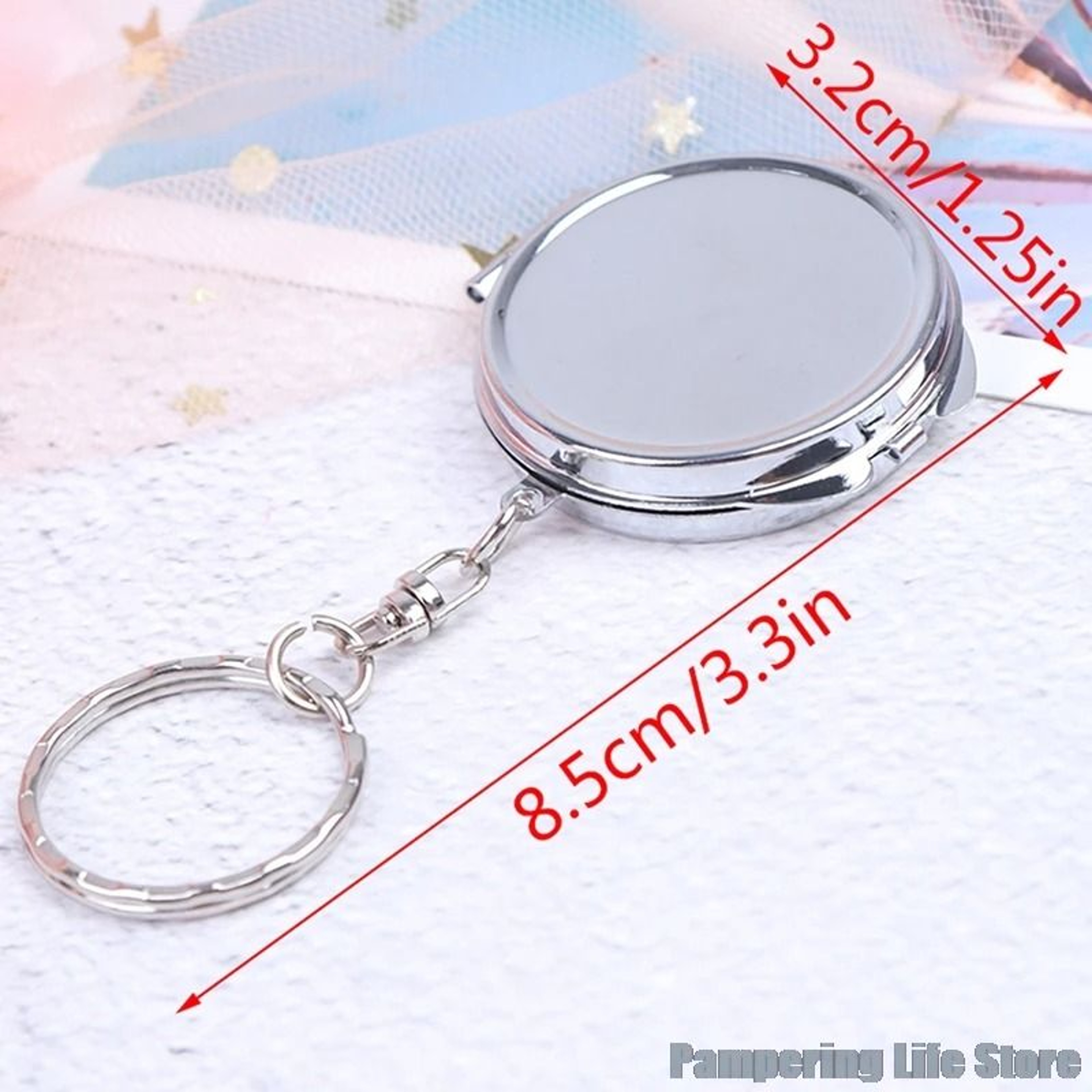 Keychain Portable Folding Mirror  Compact Pocket Cosmetic Mirror With Key Ring 5