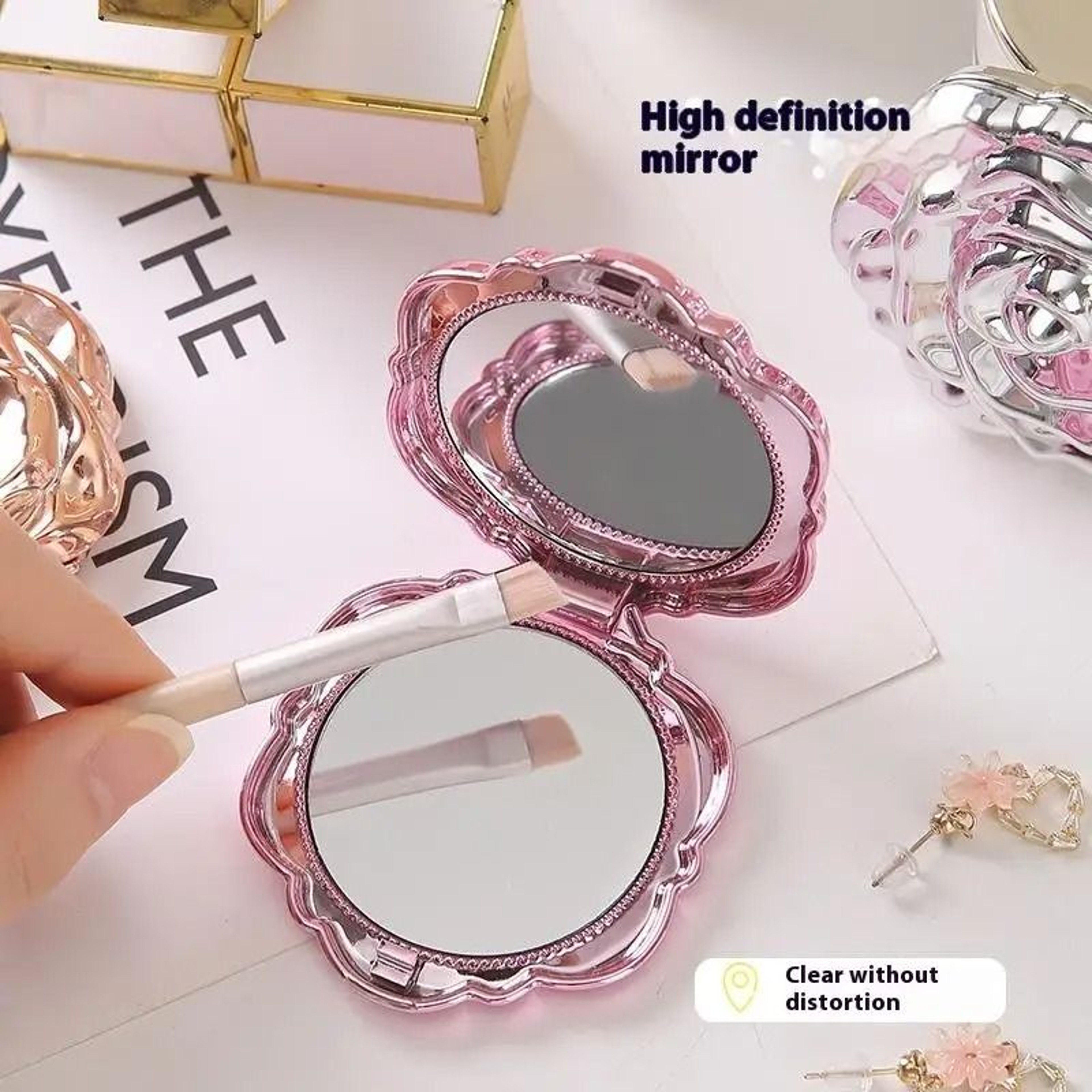 Retro Rose Compact Mirror  Portable DoubleSided Floral Pocket Mirror 5