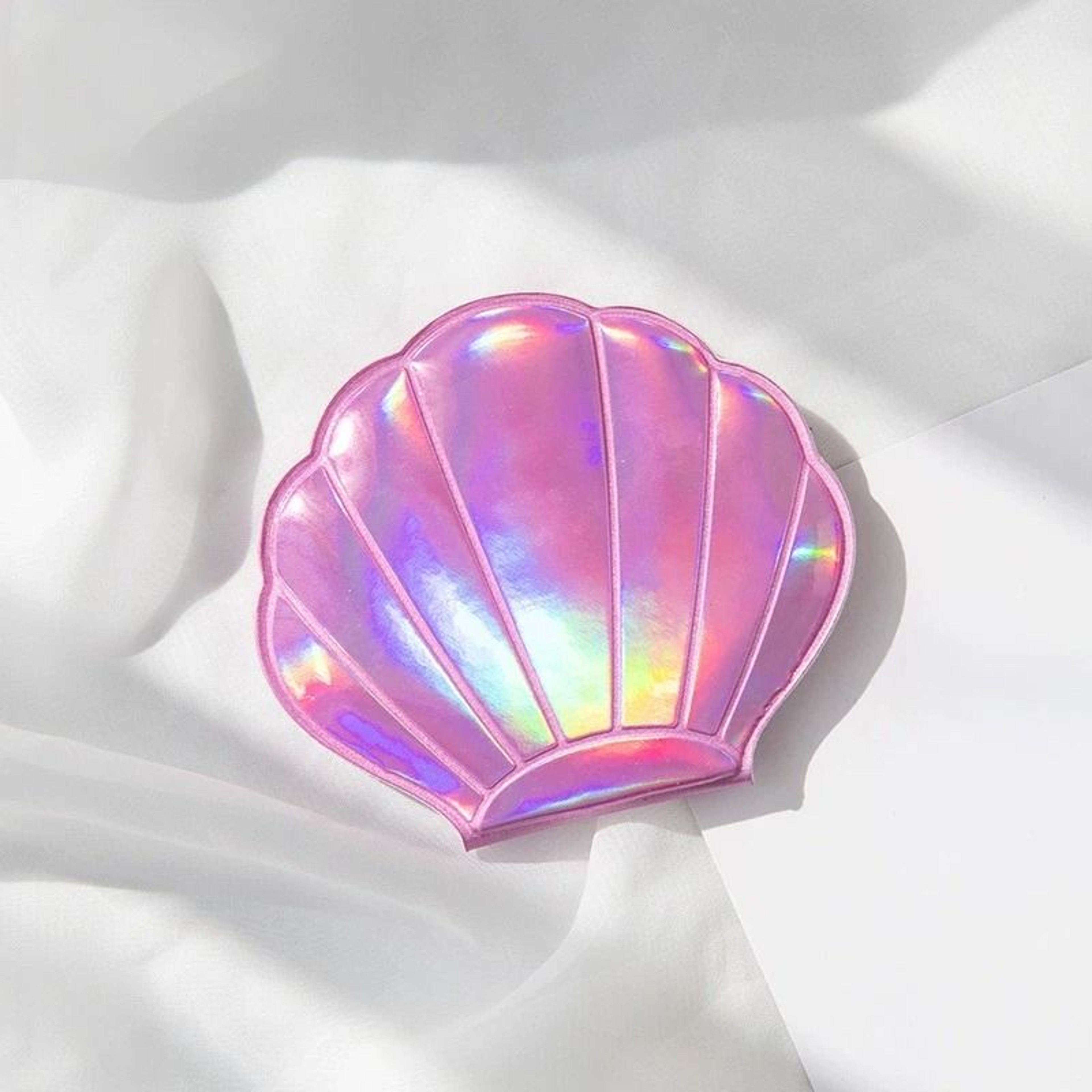 Iridescent ShellShaped Compact Mirror  DualSided 2X Magnifying Travel Tool 6