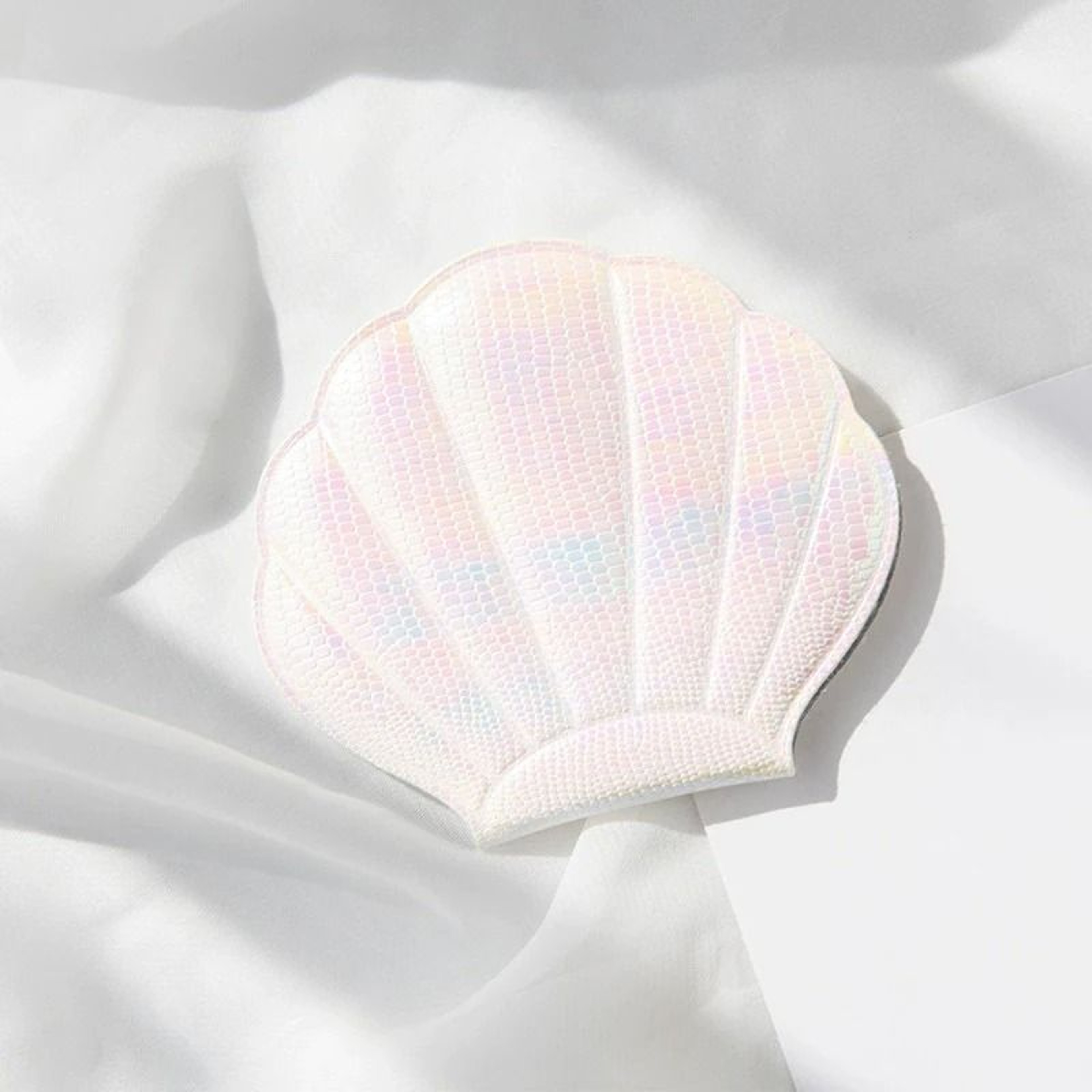 Iridescent ShellShaped Compact Mirror  DualSided 2X Magnifying Travel Tool 10