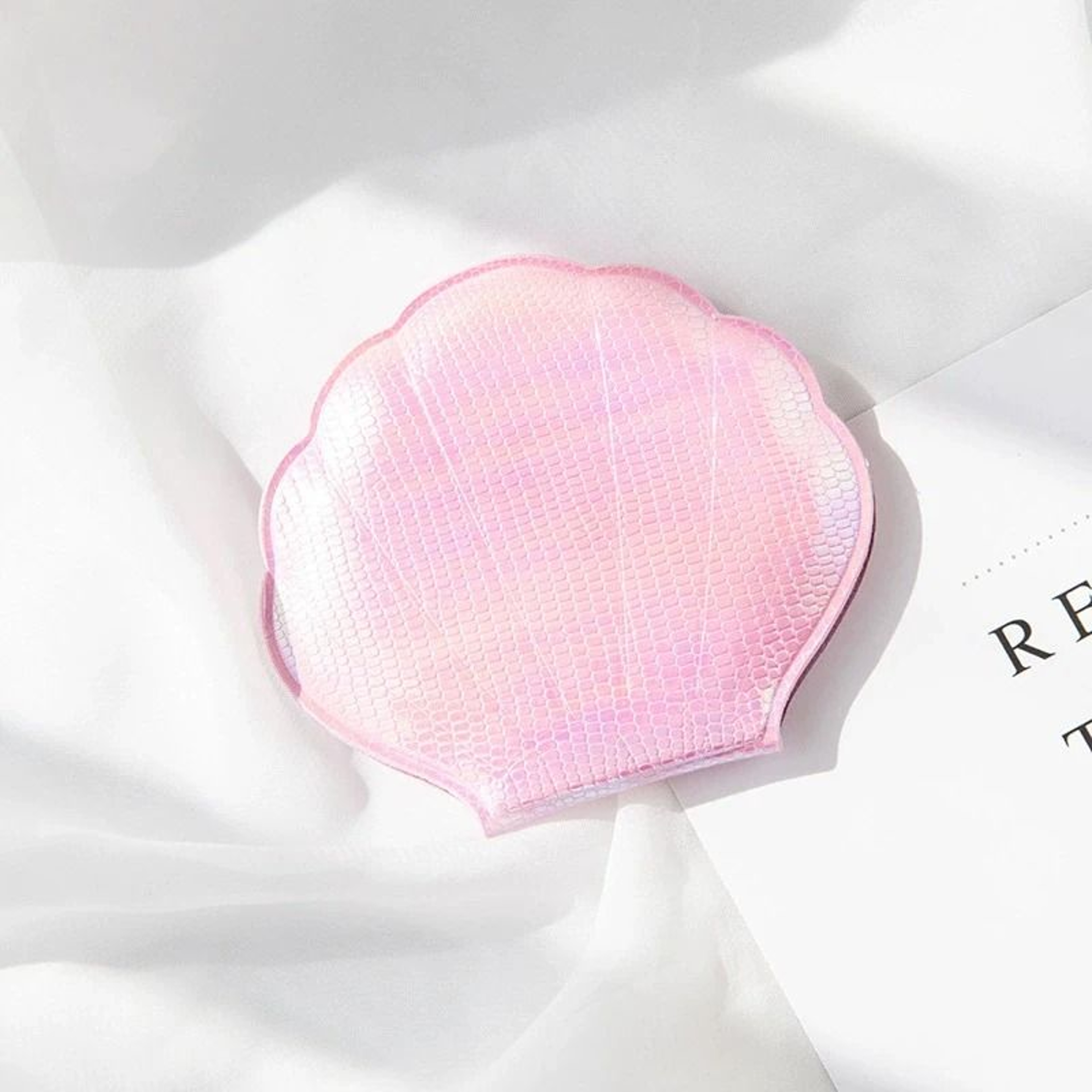 Iridescent ShellShaped Compact Mirror  DualSided 2X Magnifying Travel Tool 11