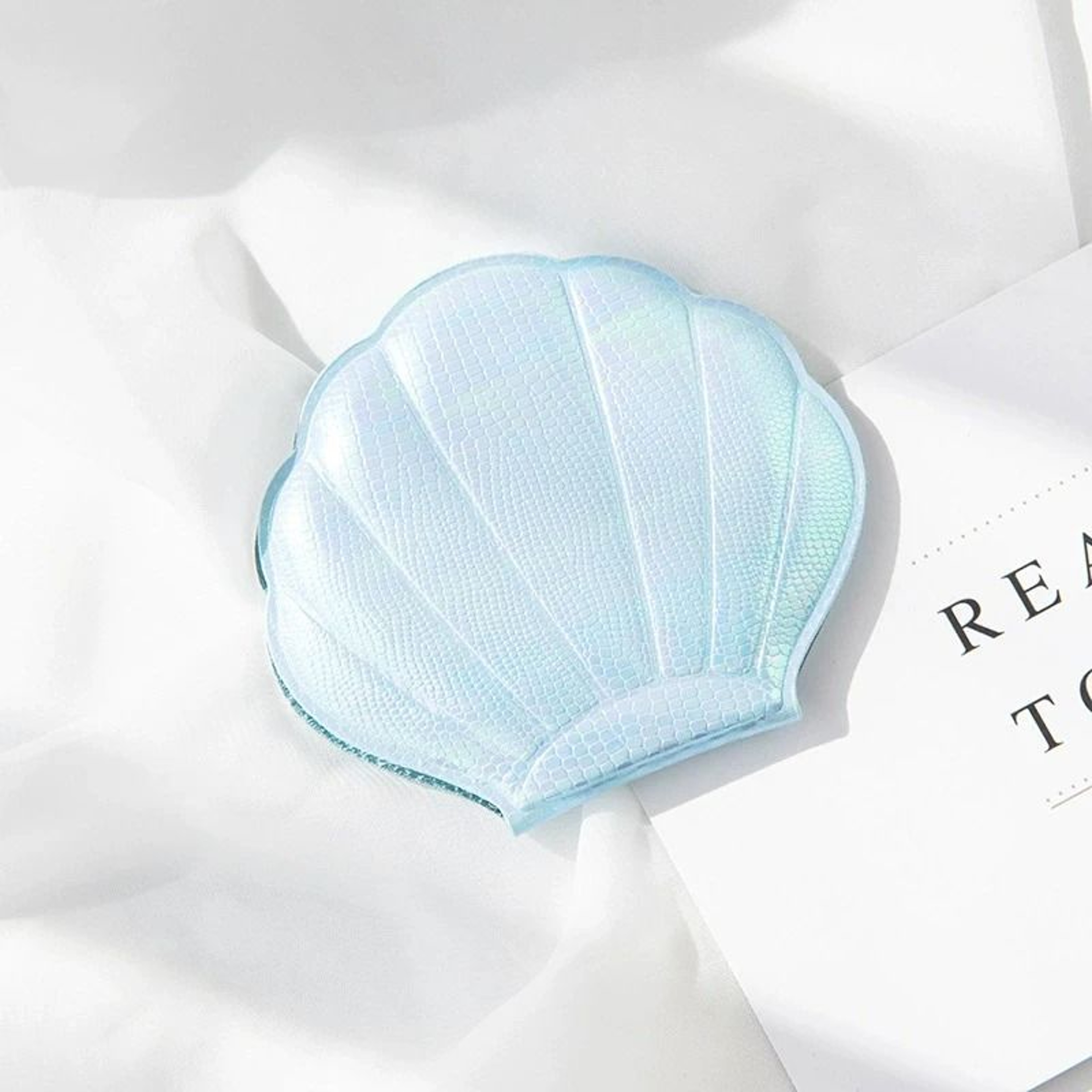 Iridescent ShellShaped Compact Mirror  DualSided 2X Magnifying Travel Tool 12
