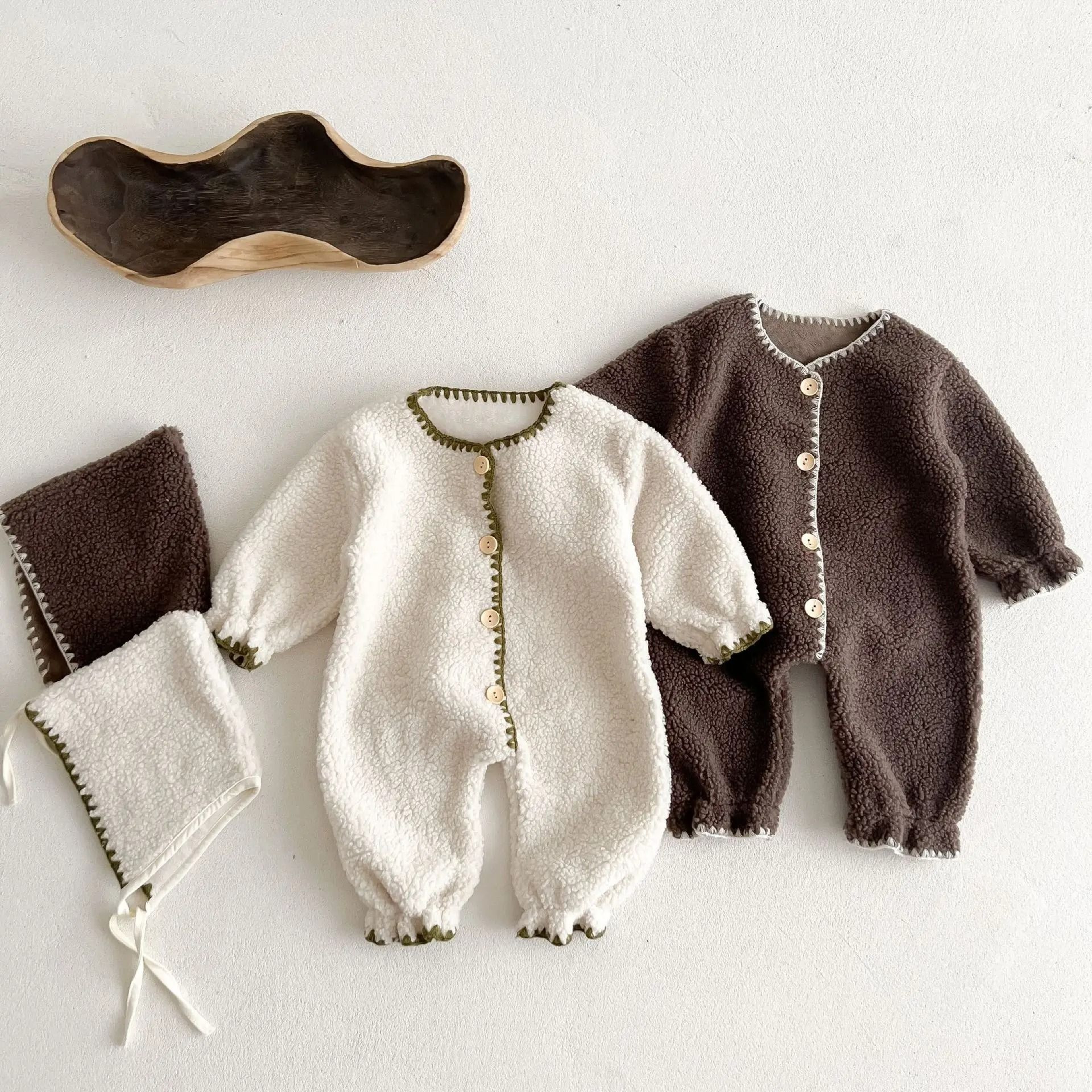Winter ShellStitch FleeceLined Baby Romper 0