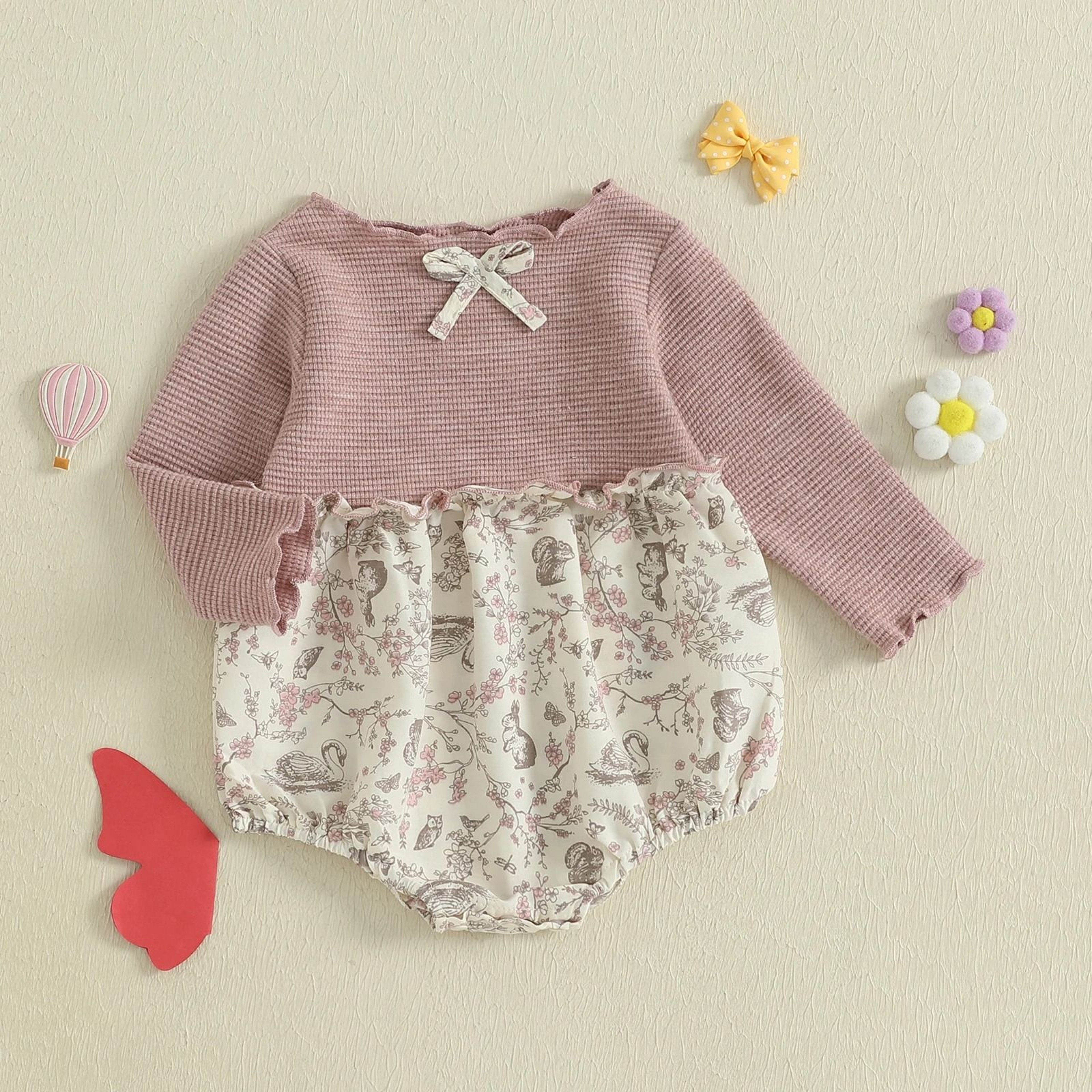 Newborn Baby Girl Floral Patchwork Autumn Romper 2