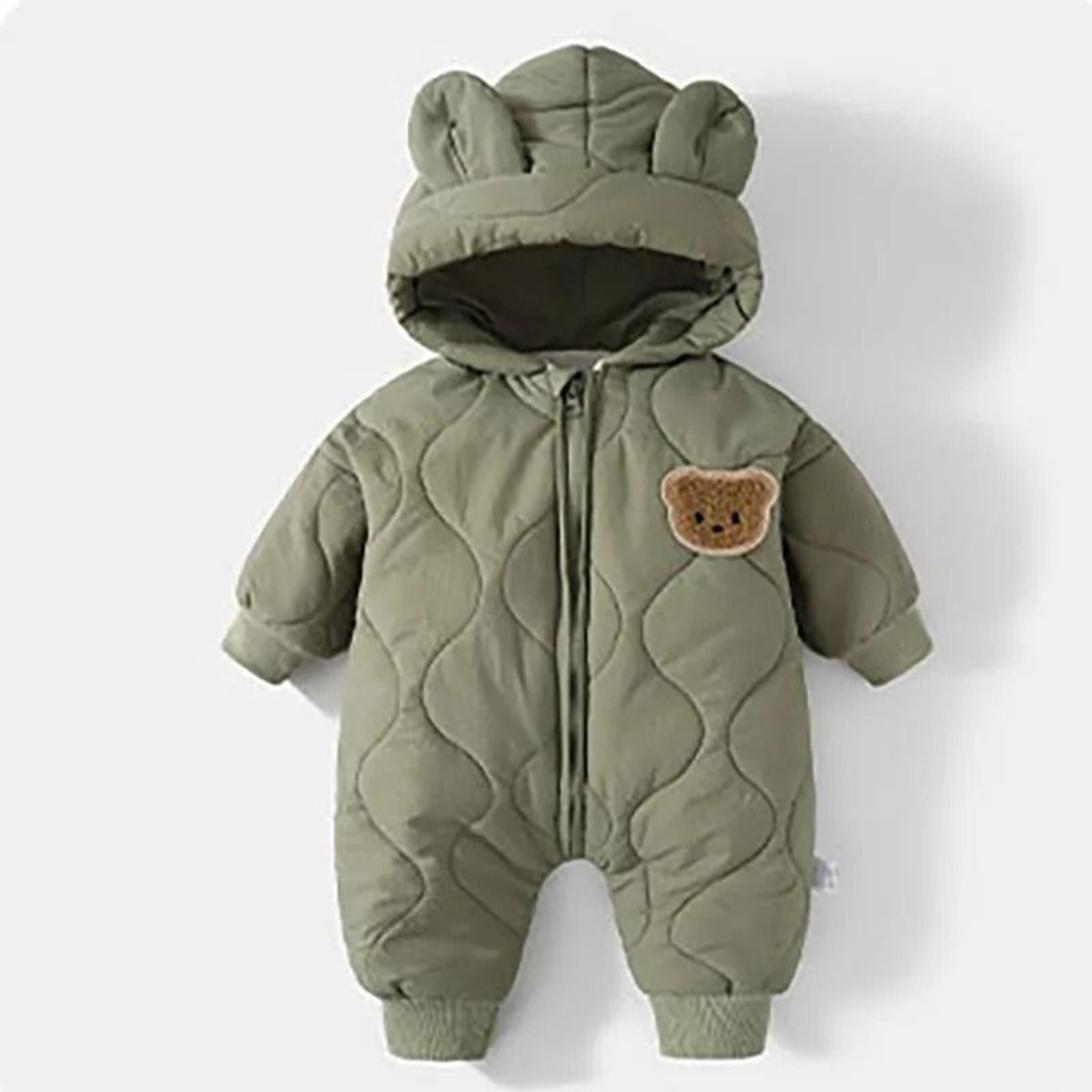 Padded Fleece Cartoon Hooded Baby Romper 7