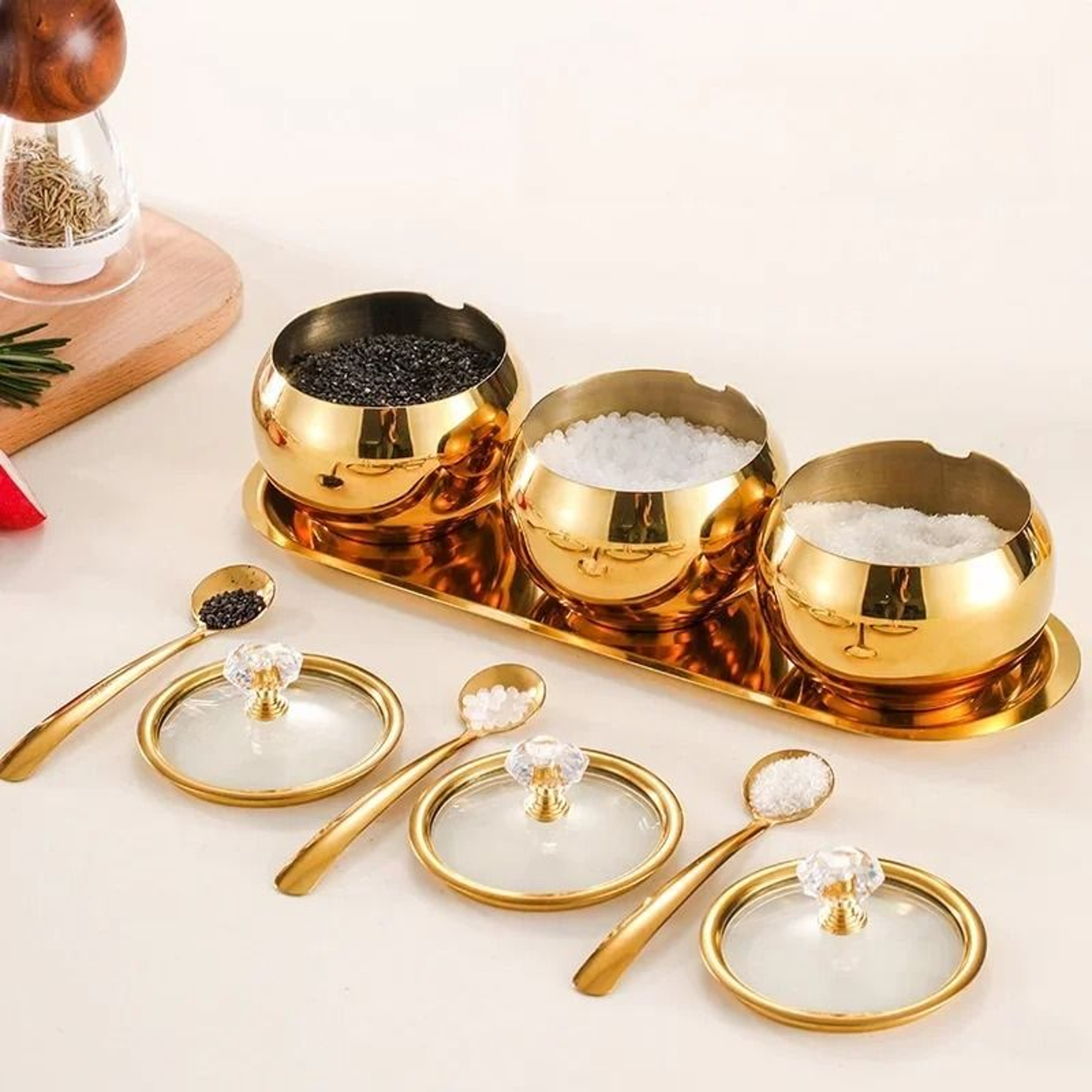 Gold  Silver Stainless Steel Luxury Condiment Set 2