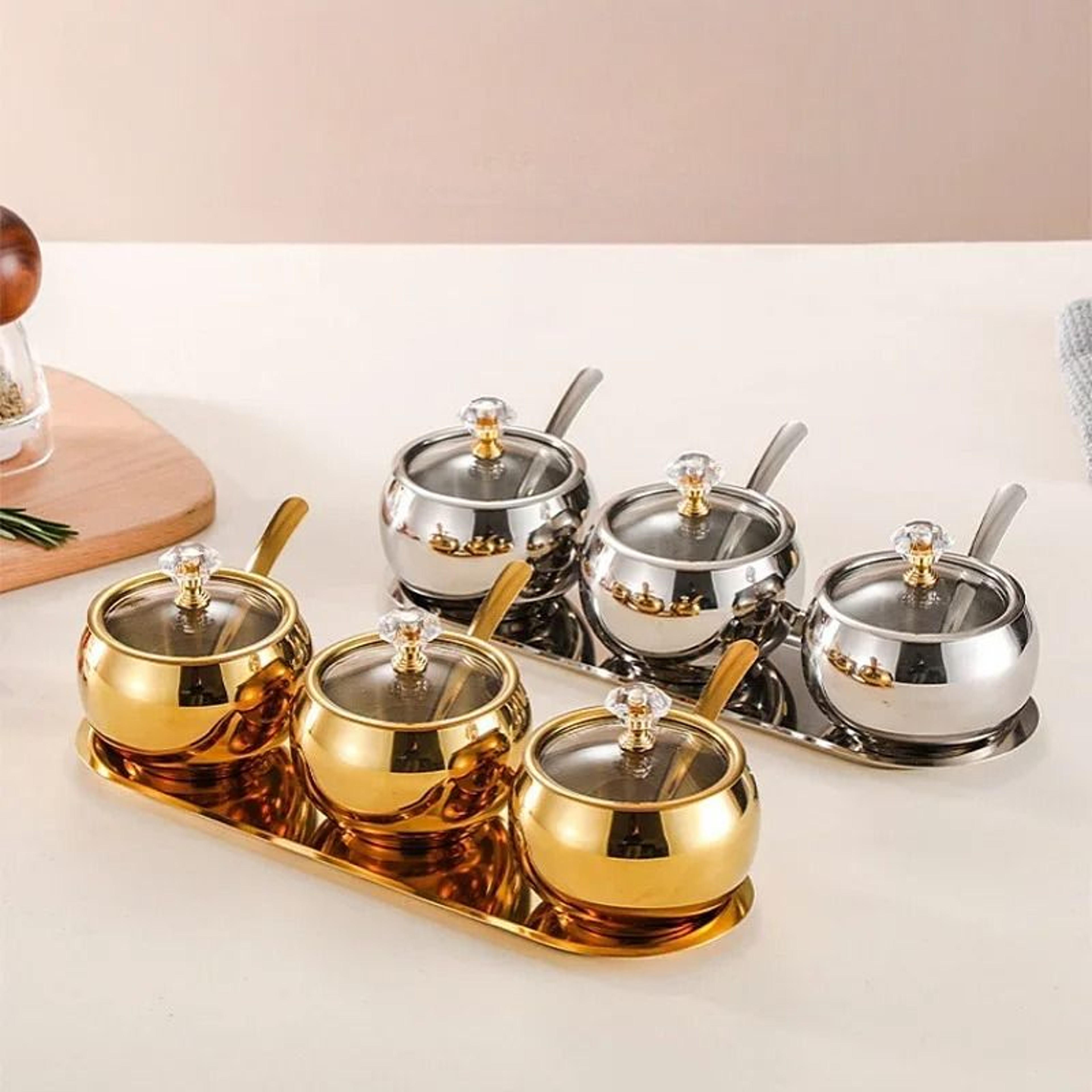 Gold  Silver Stainless Steel Luxury Condiment Set 3