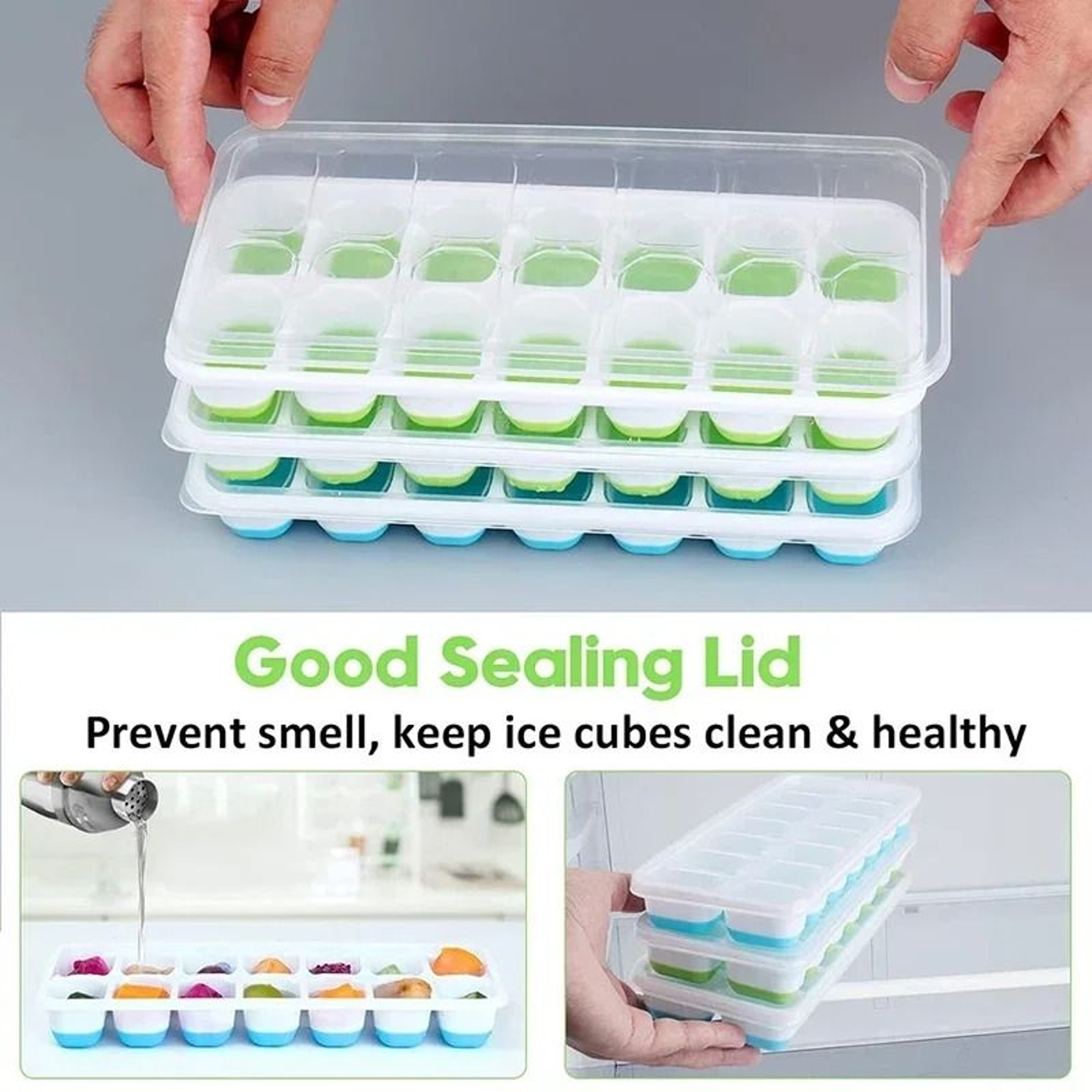 14Grid Square Silicone Ice Cube Tray With Lid 3