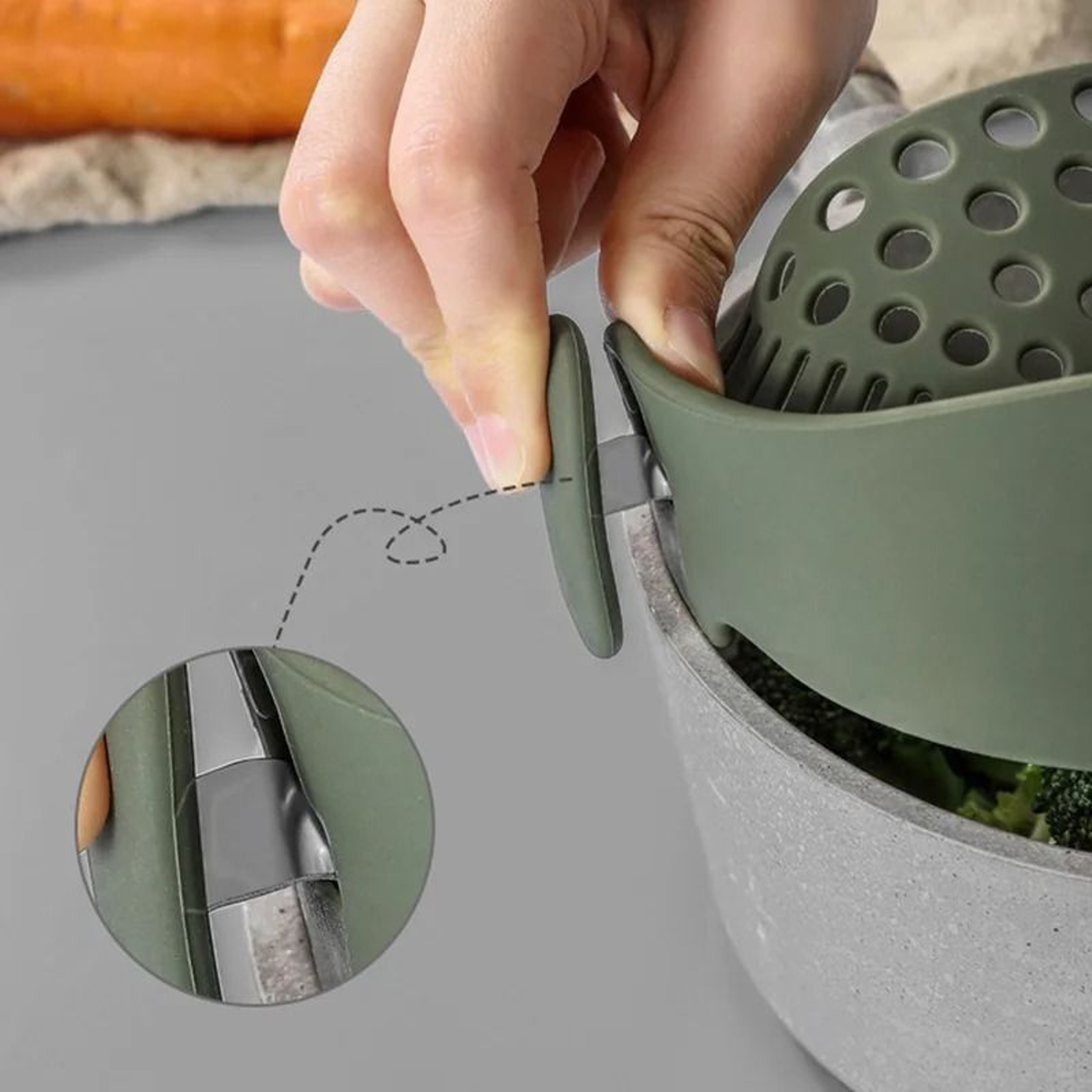 Universal ClipOn Silicone Pot Strainer  Flexible Food Drainer 2