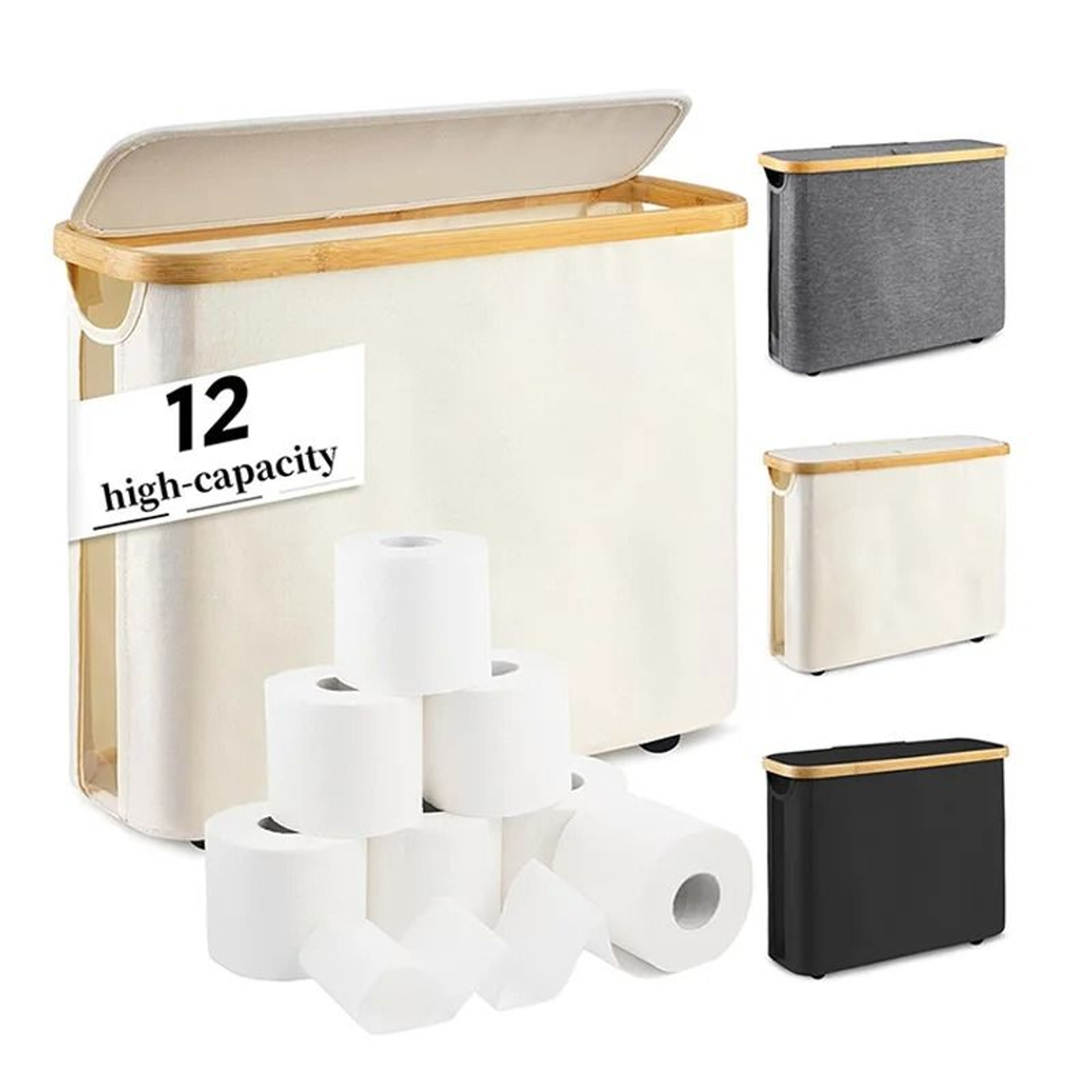 Foldable Toilet Paper Storage Basket  Large Capacity Bathroom Organizer With Lid 6