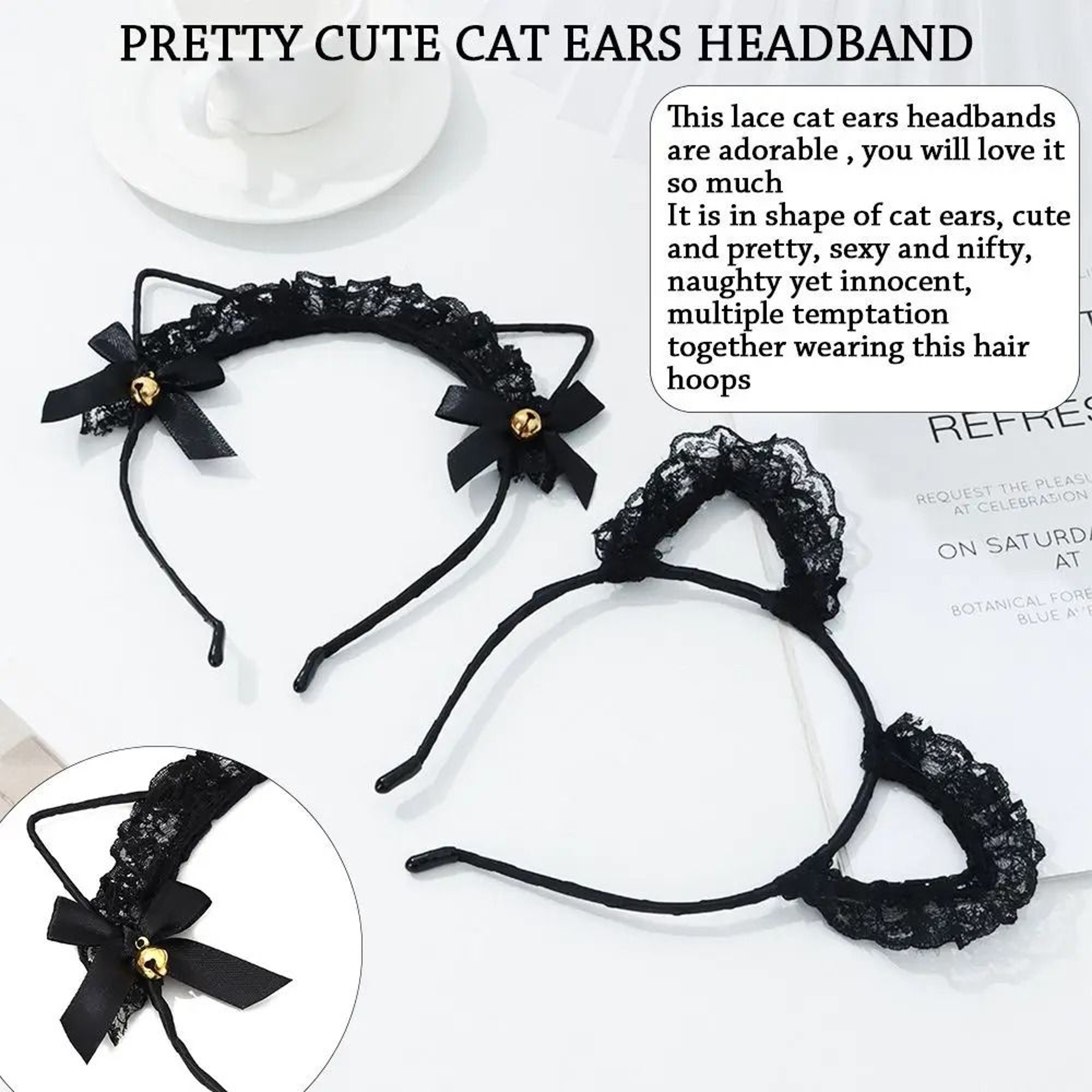 Cute Lace Black Cat Ears Headband  Sexy Cosplay  Party Hair Accessory 2