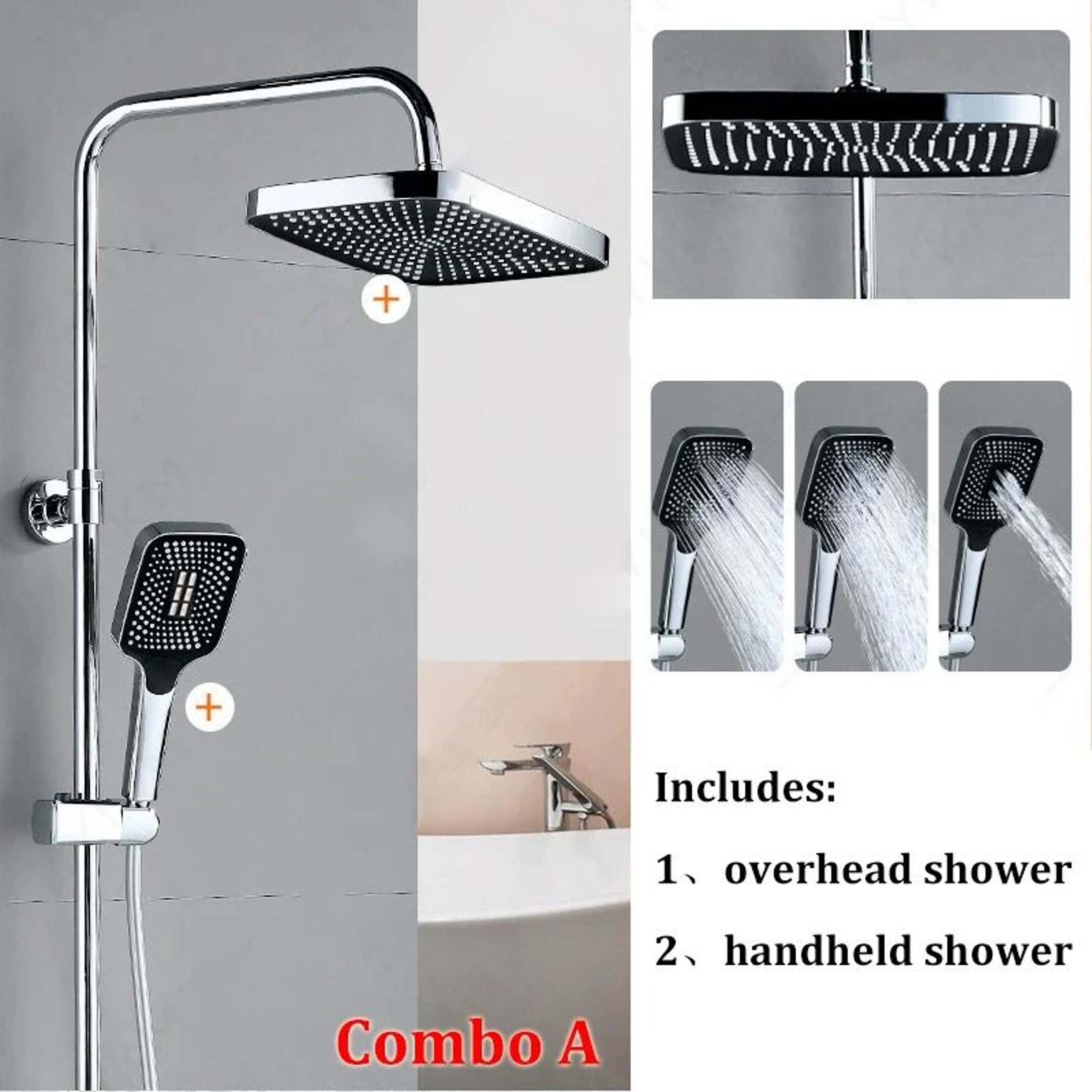 HighPerformance Rain Shower Combo  12Inch UltraLarge Overhead  3Mode Handheld Set 7