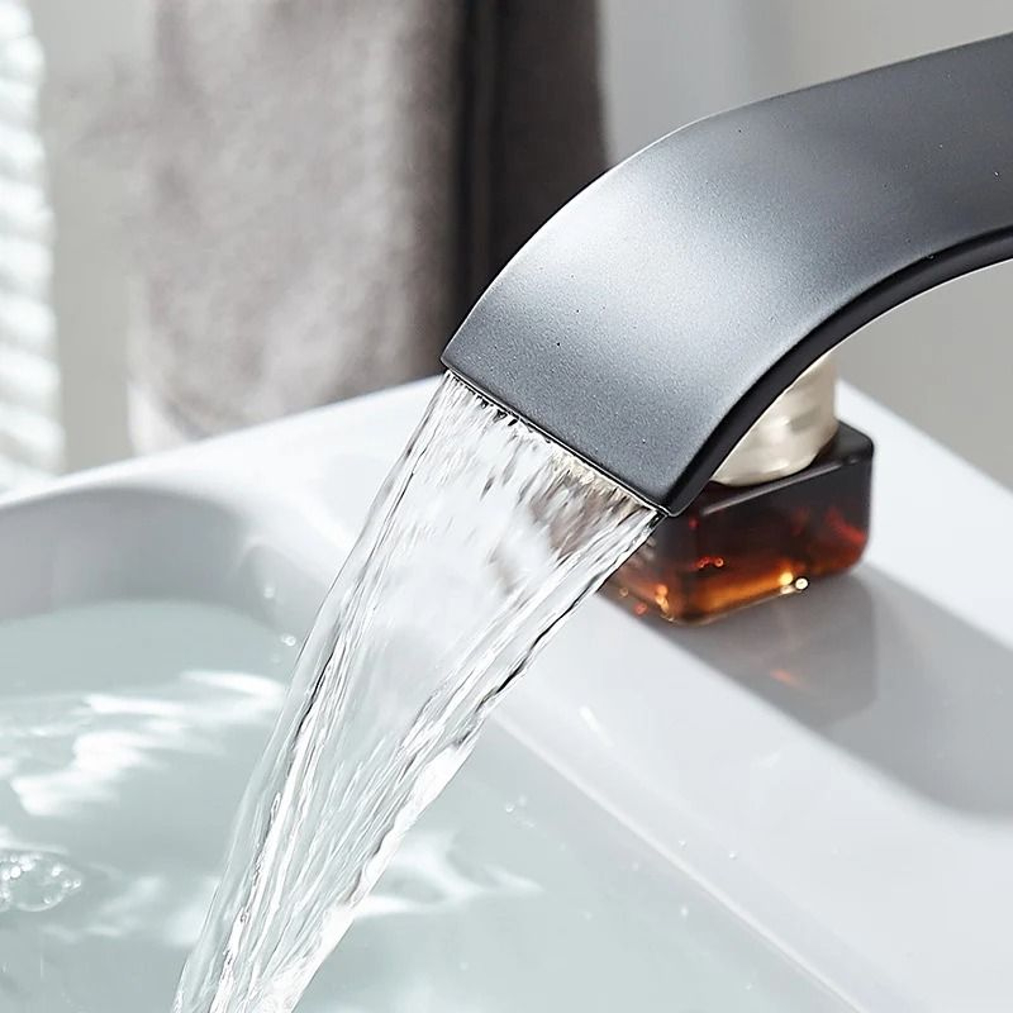 Luxury Waterfall Basin Mixer  Hot  Cold DualControl Square Waterfall Faucet 2