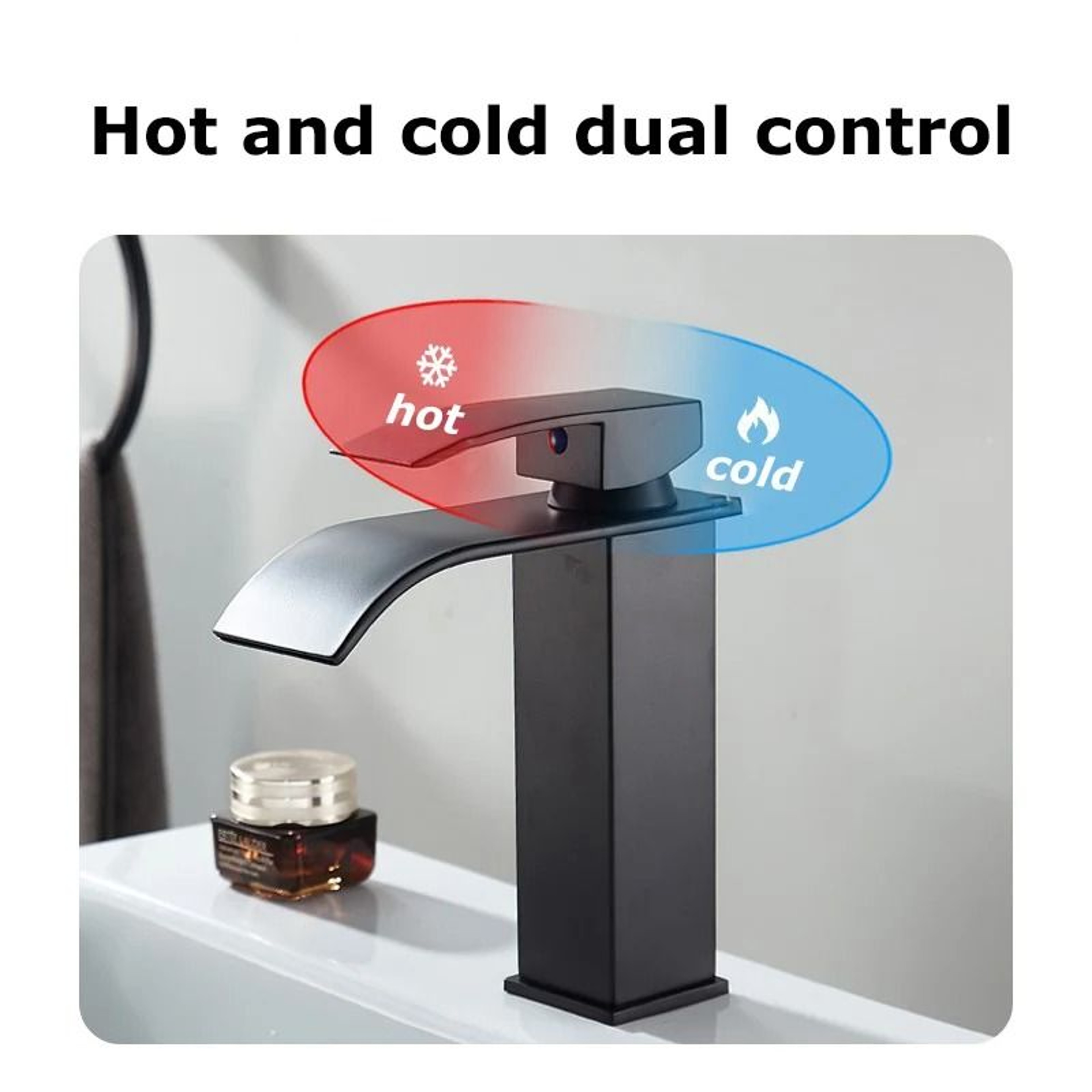 Luxury Waterfall Basin Mixer  Hot  Cold DualControl Square Waterfall Faucet 4