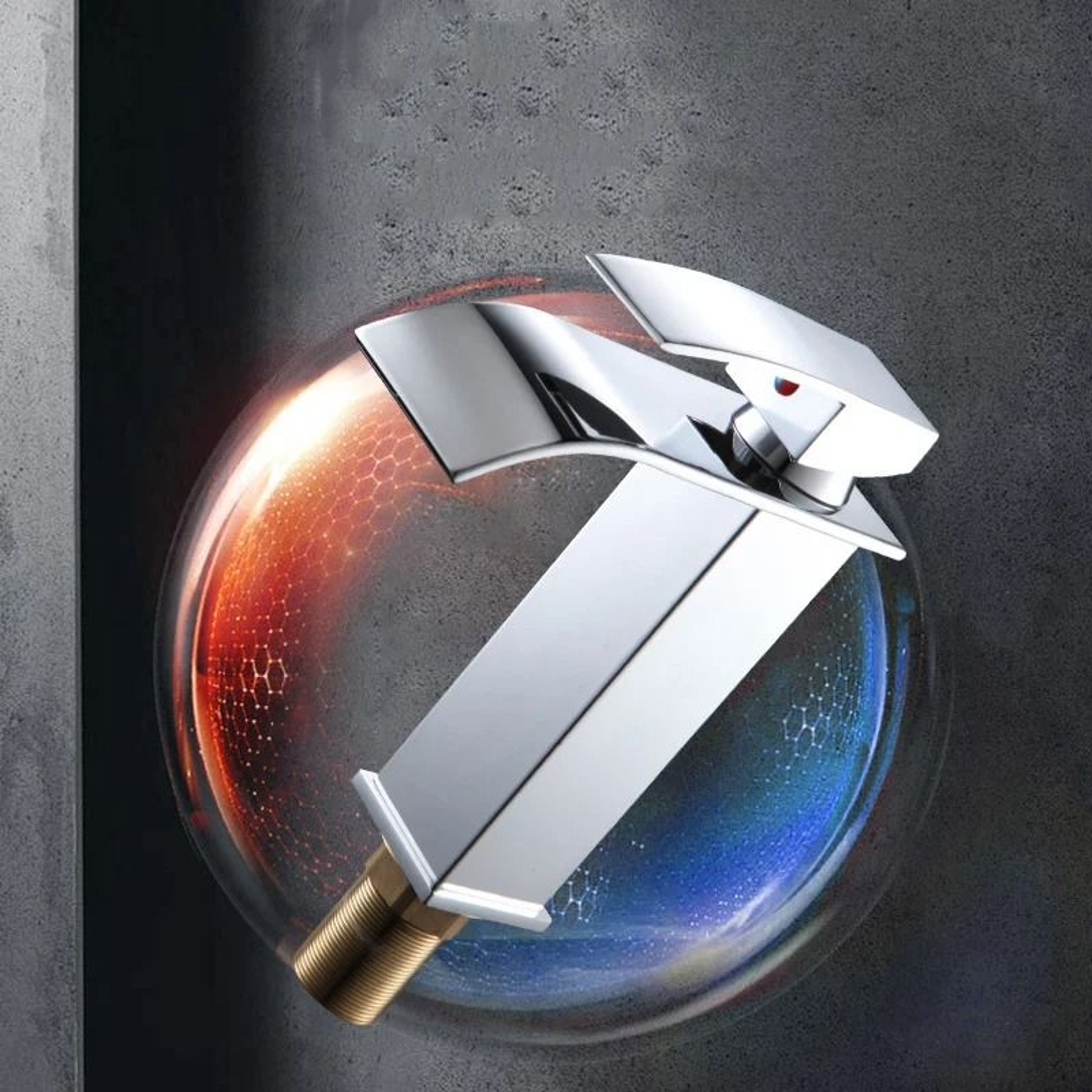 Luxury Waterfall Basin Mixer  Hot  Cold DualControl Square Waterfall Faucet 5