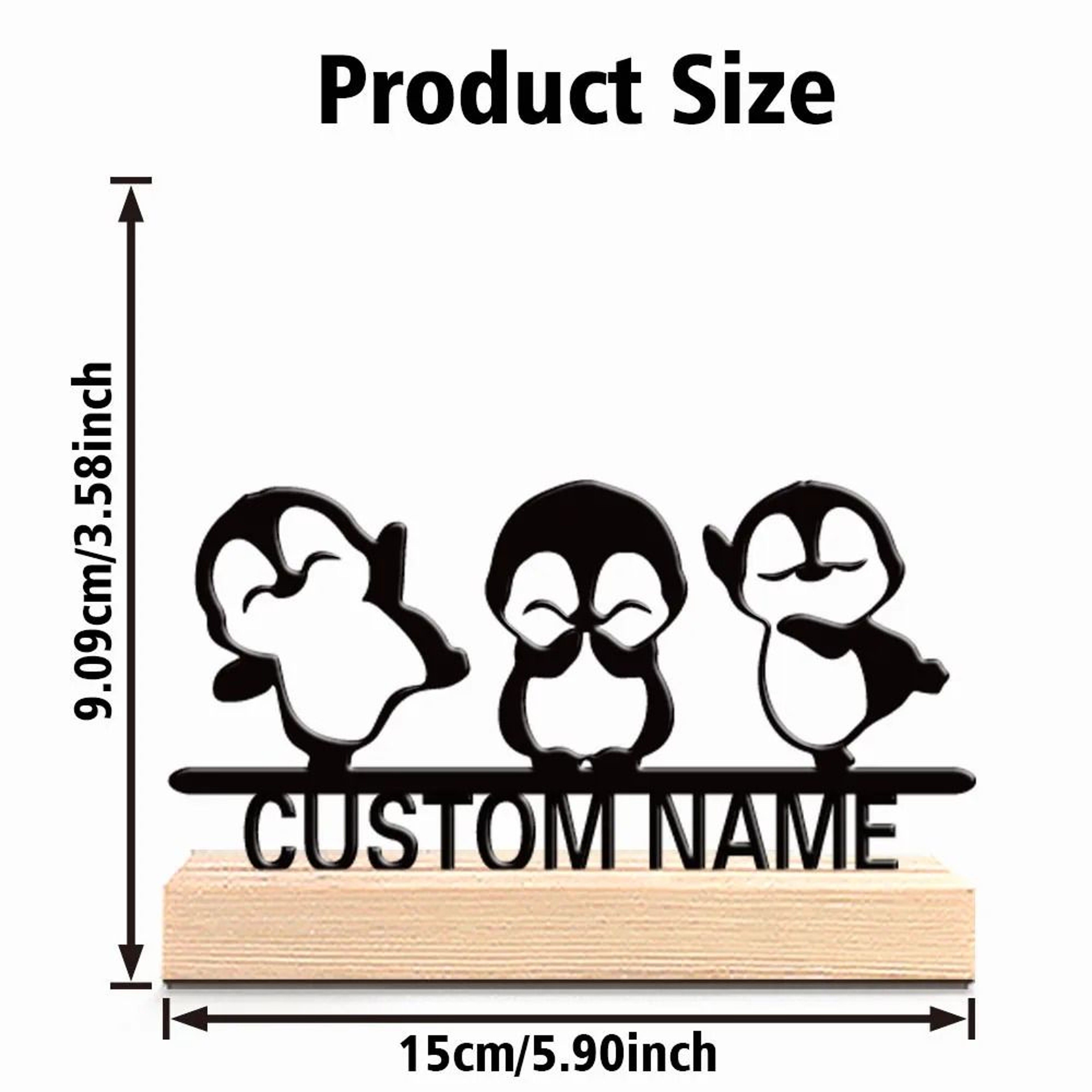 Handcrafted Trio Of Adorable Penguins Metal Statues  Natural Wooden Base 2