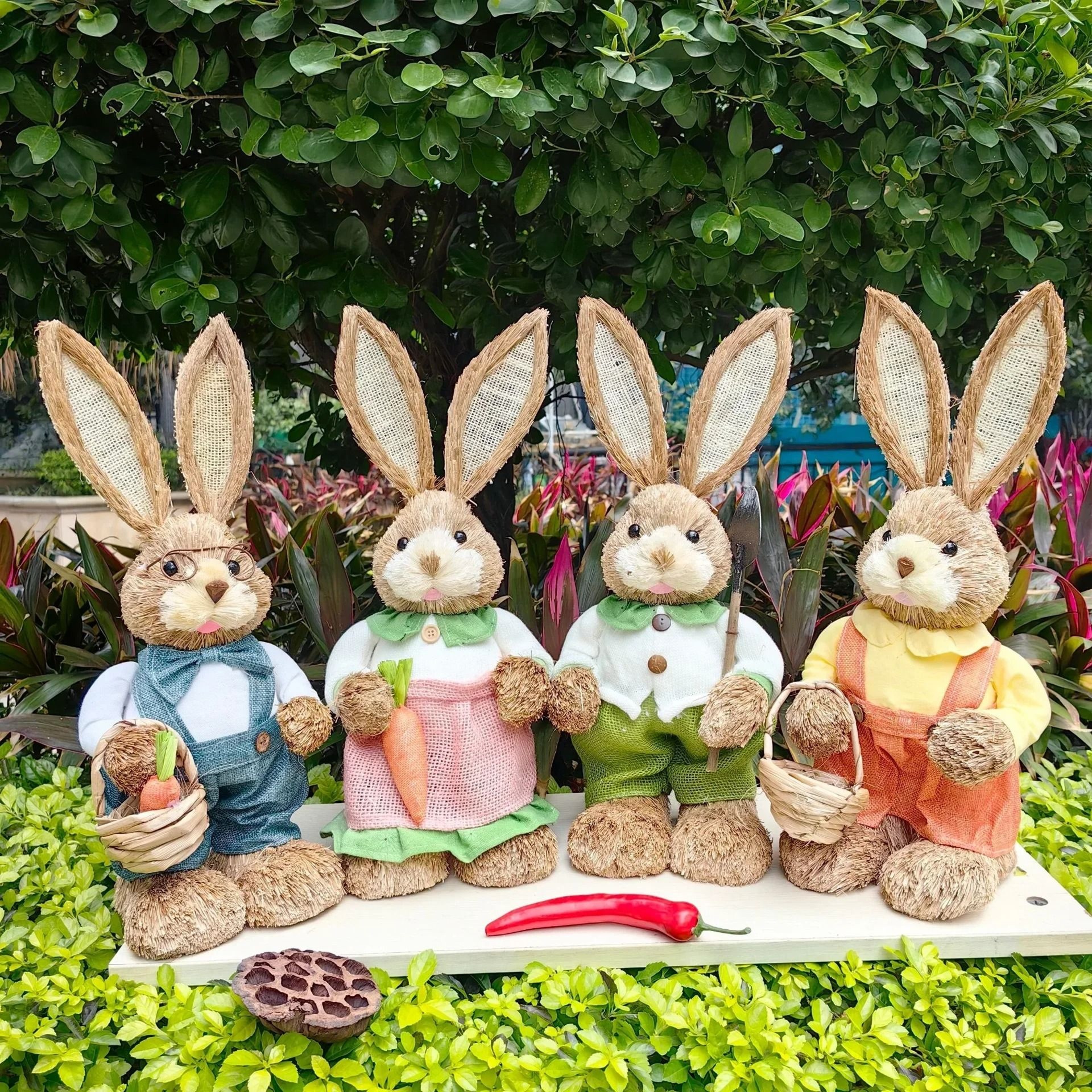 3D Handcrafted Cattail Easter Bunny  EcoFriendly Woven Holiday Figurine 2