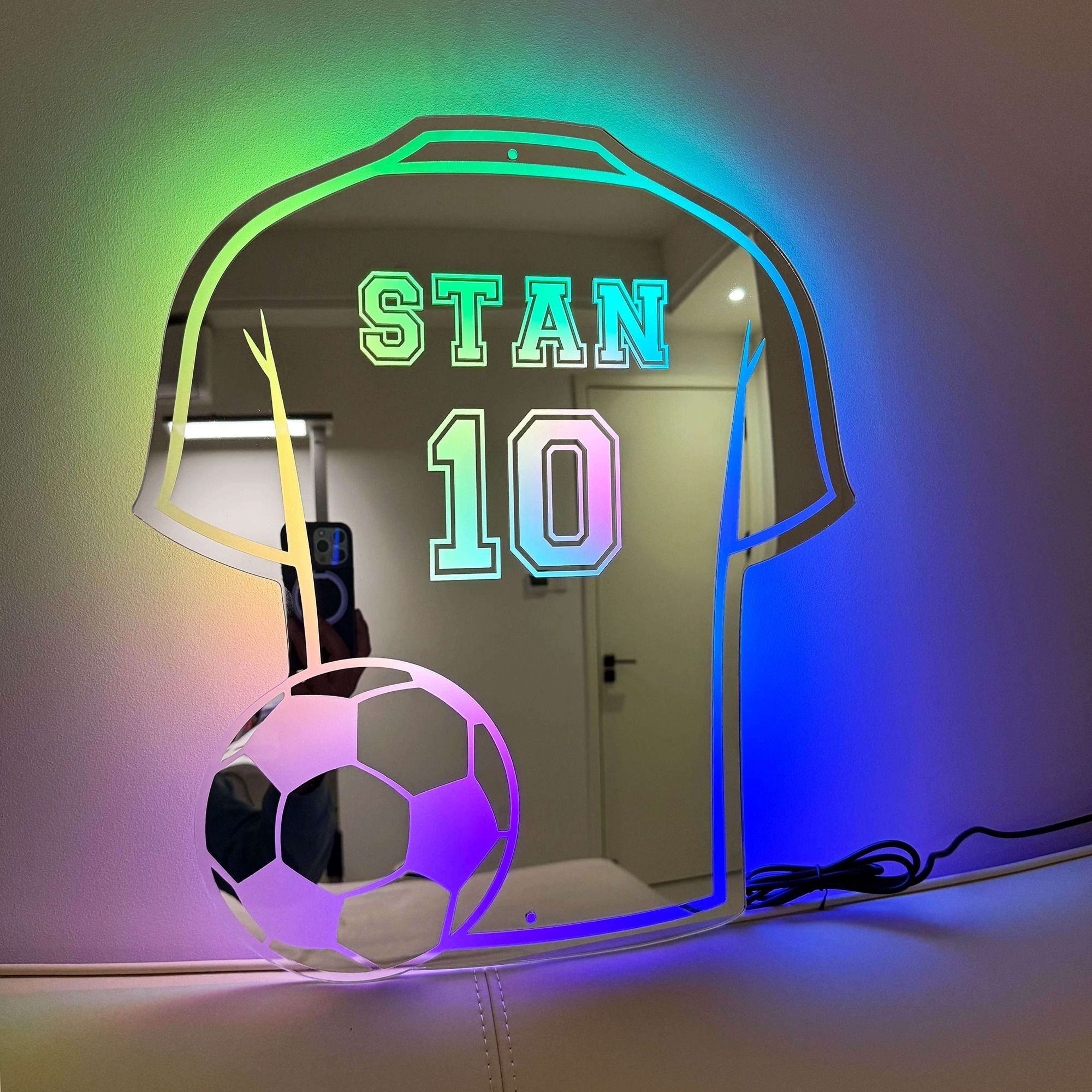 Custom Football Shirt LED Mirror  Personalized Acrylic Wall Decor  Man Cave Gift 4