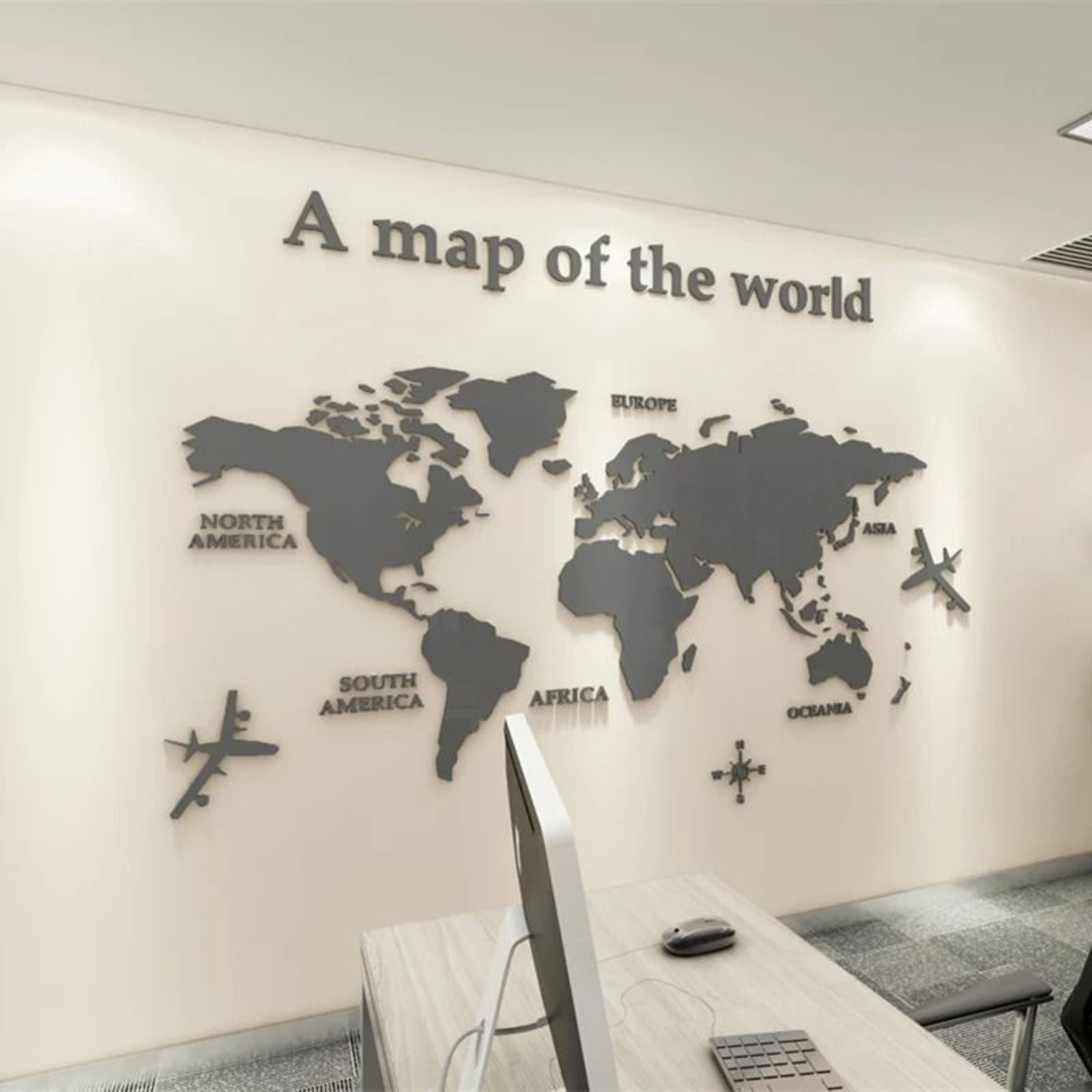 3D Acrylic World Map  Solid Color Crystal Wall Mural 11