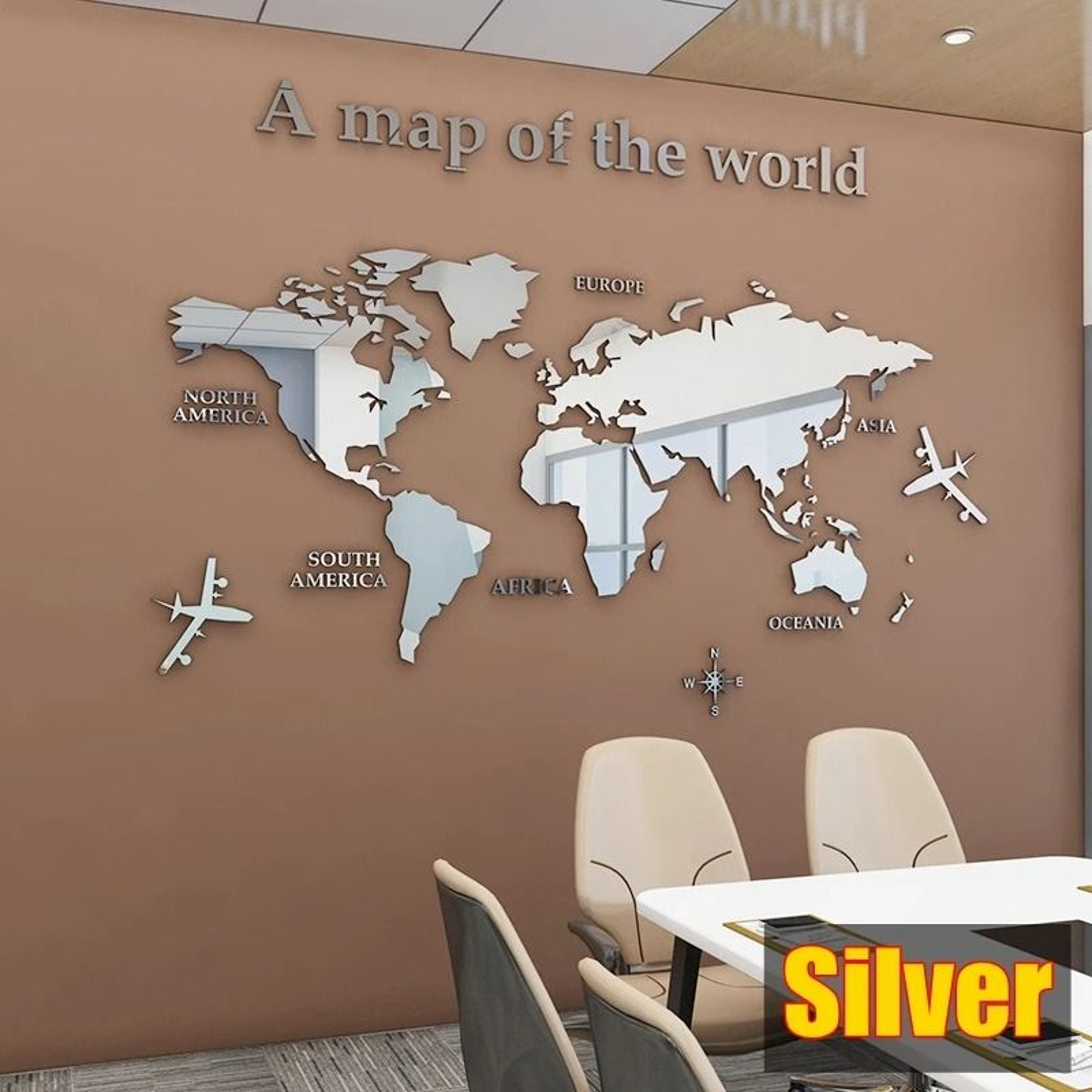 3D Acrylic World Map  Solid Color Crystal Wall Mural 14