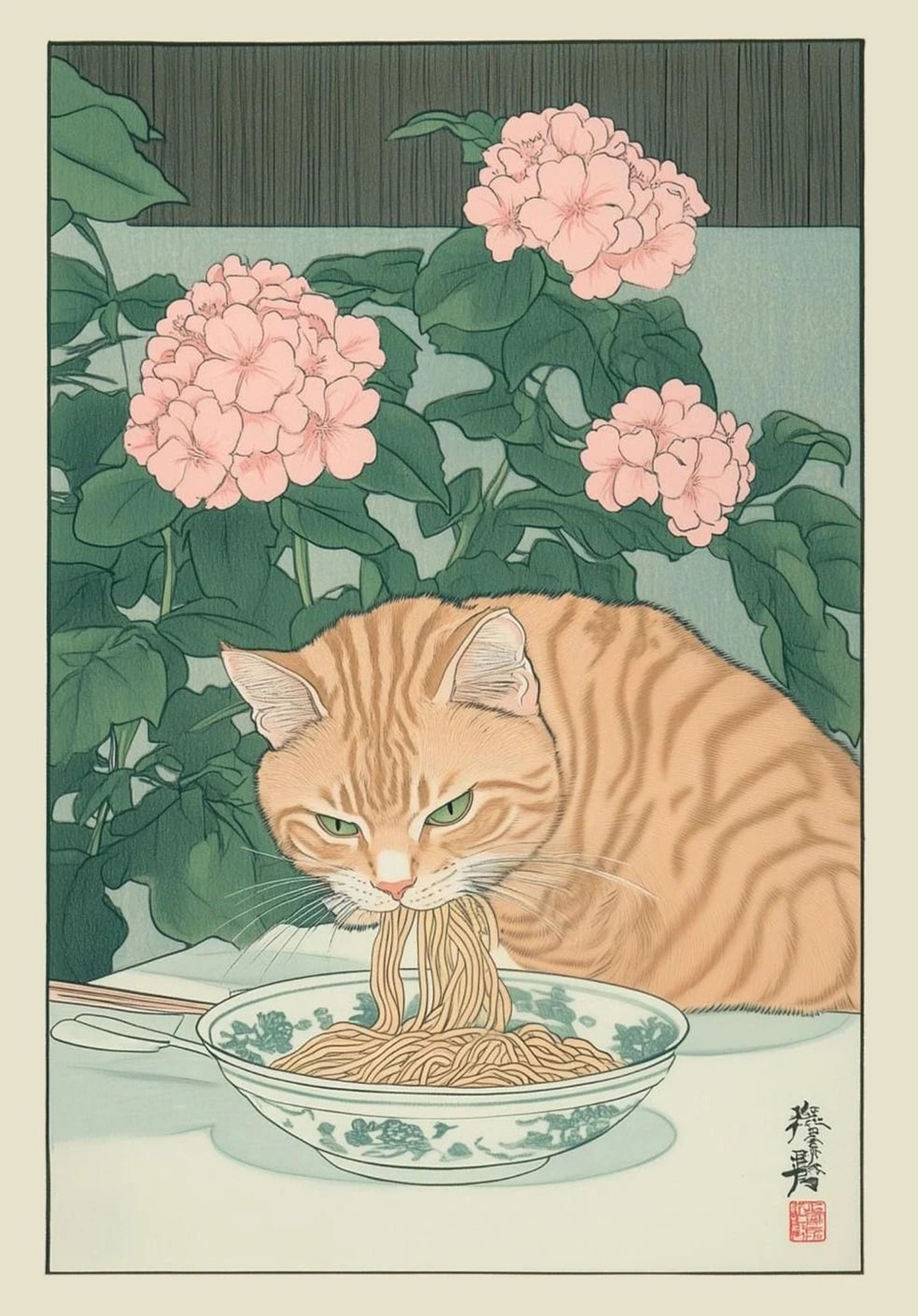 Japanese Tabby Cat In Bathtub  Retro Aesthetic Japandi Canvas Art 15