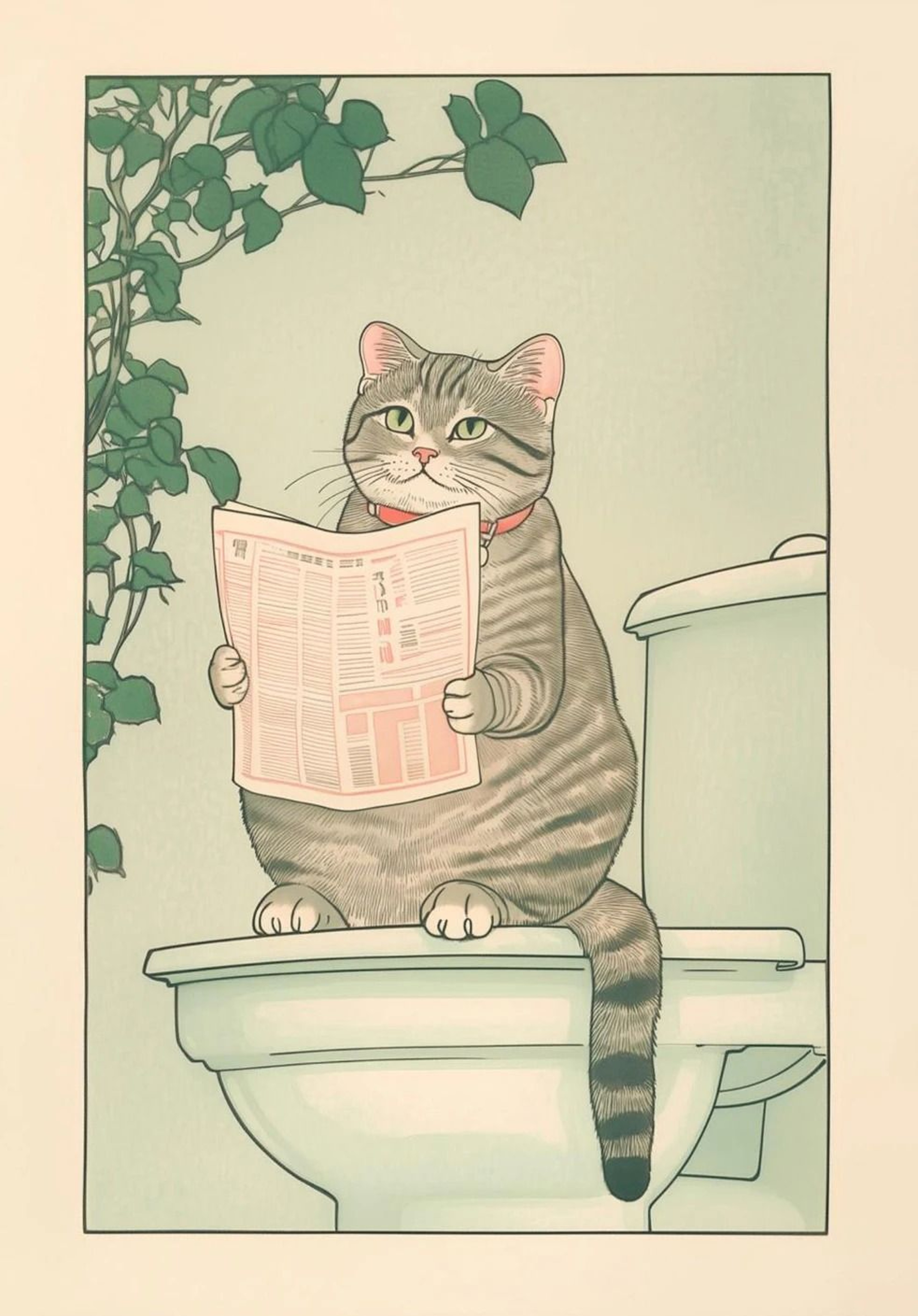 Japanese Tabby Cat In Bathtub  Retro Aesthetic Japandi Canvas Art 20