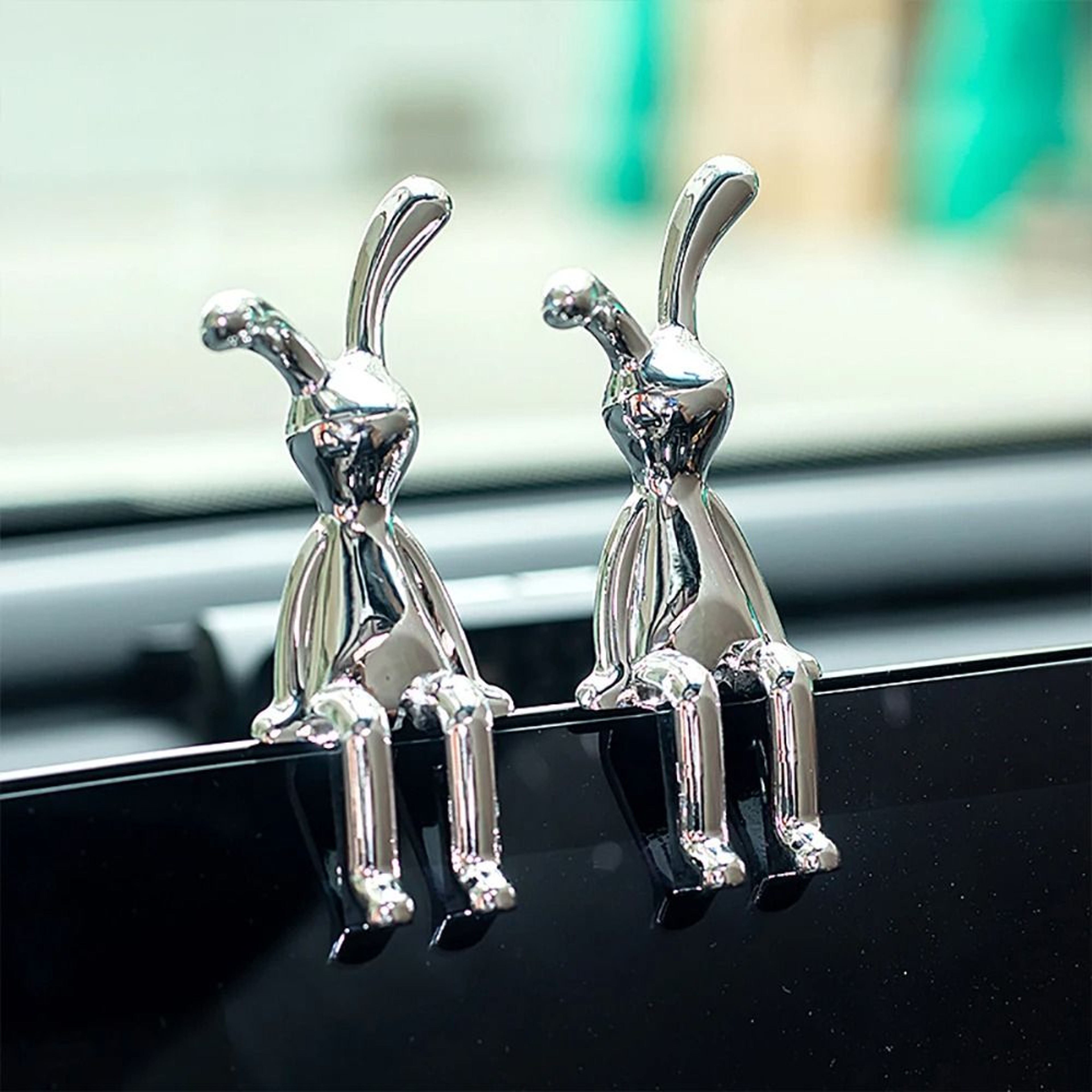 LongEared Rabbit Couple Figurine  Whimsical Double Statue For Living Room  Car Decor 1