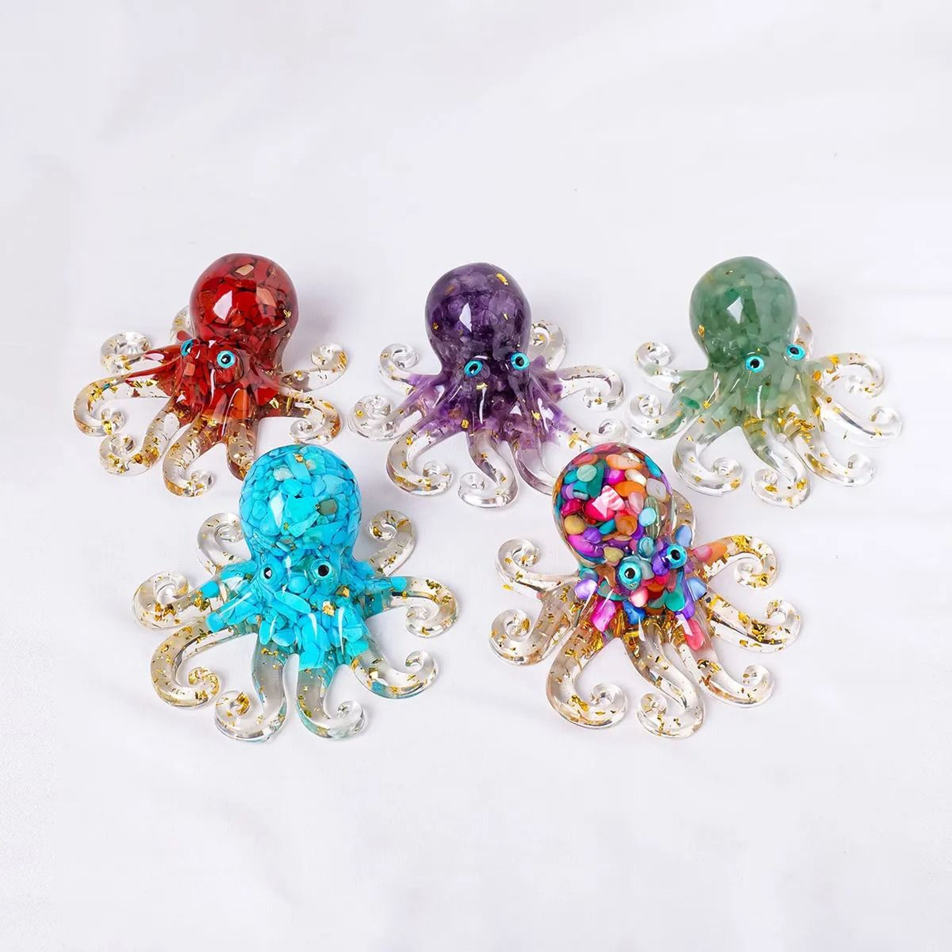 Natural Crystal Gravel Octopus Statue  Reiki Resin Stone Garden Ornament For Office  Home Decor 5