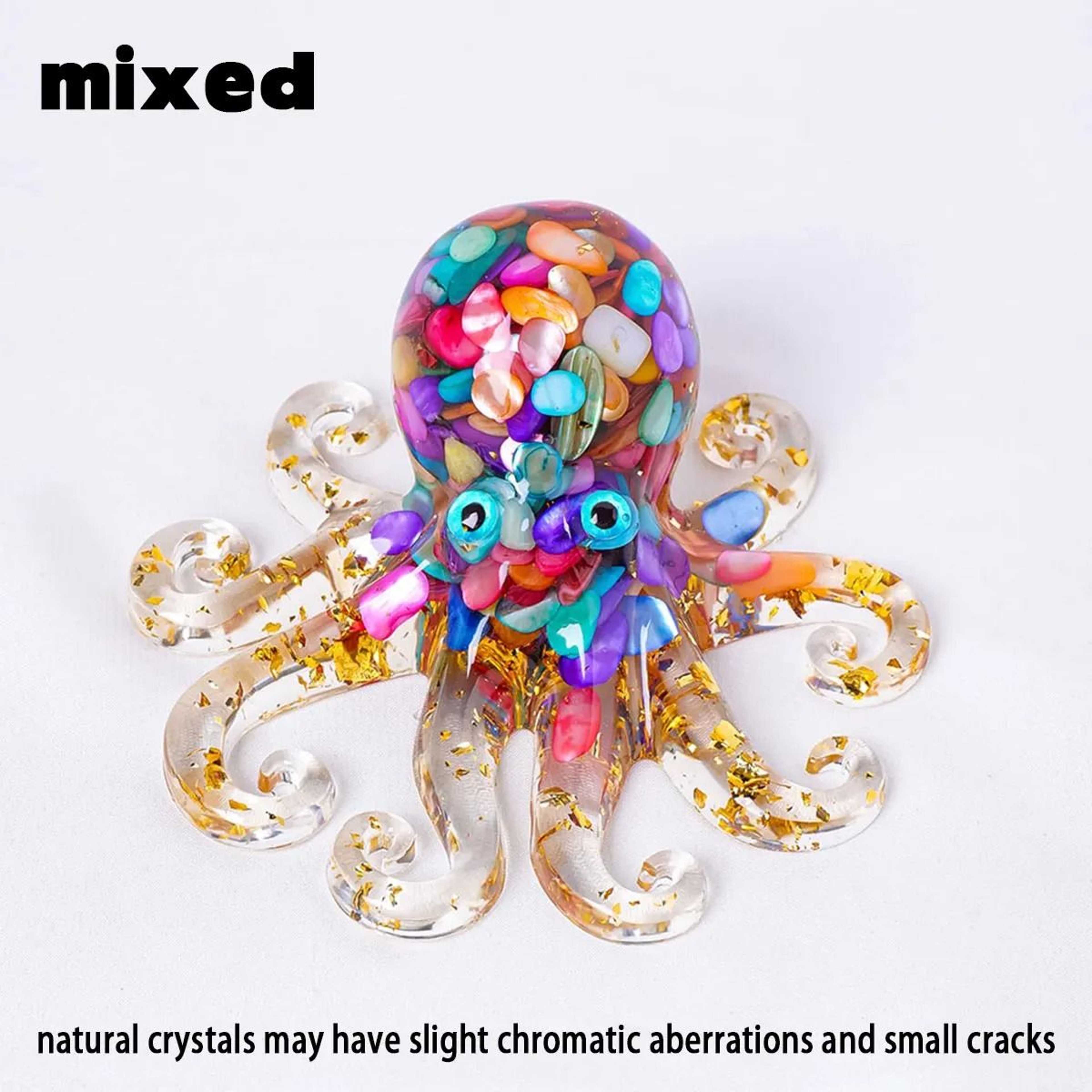 Natural Crystal Gravel Octopus Statue  Reiki Resin Stone Garden Ornament For Office  Home Decor 11