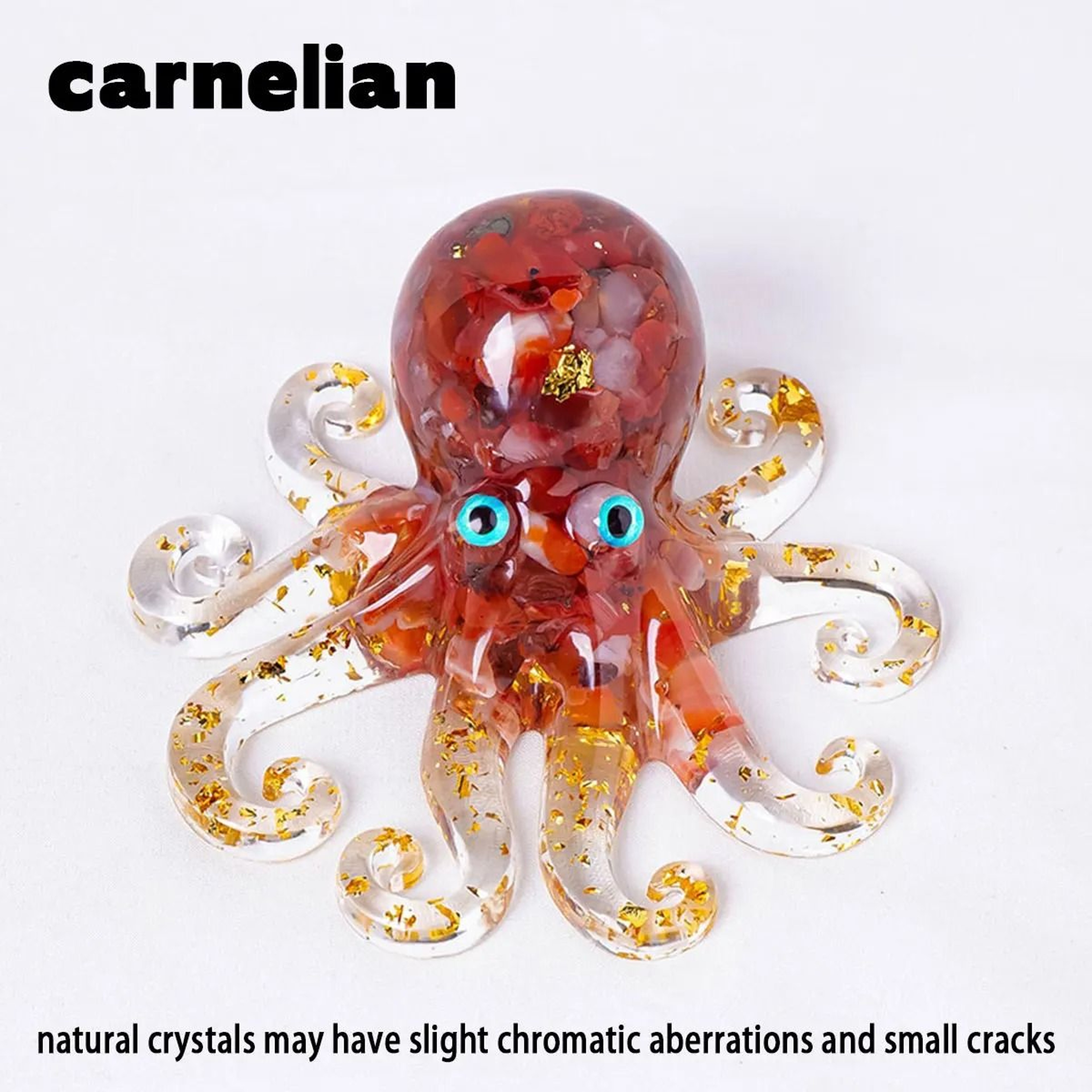 Natural Crystal Gravel Octopus Statue  Reiki Resin Stone Garden Ornament For Office  Home Decor 8