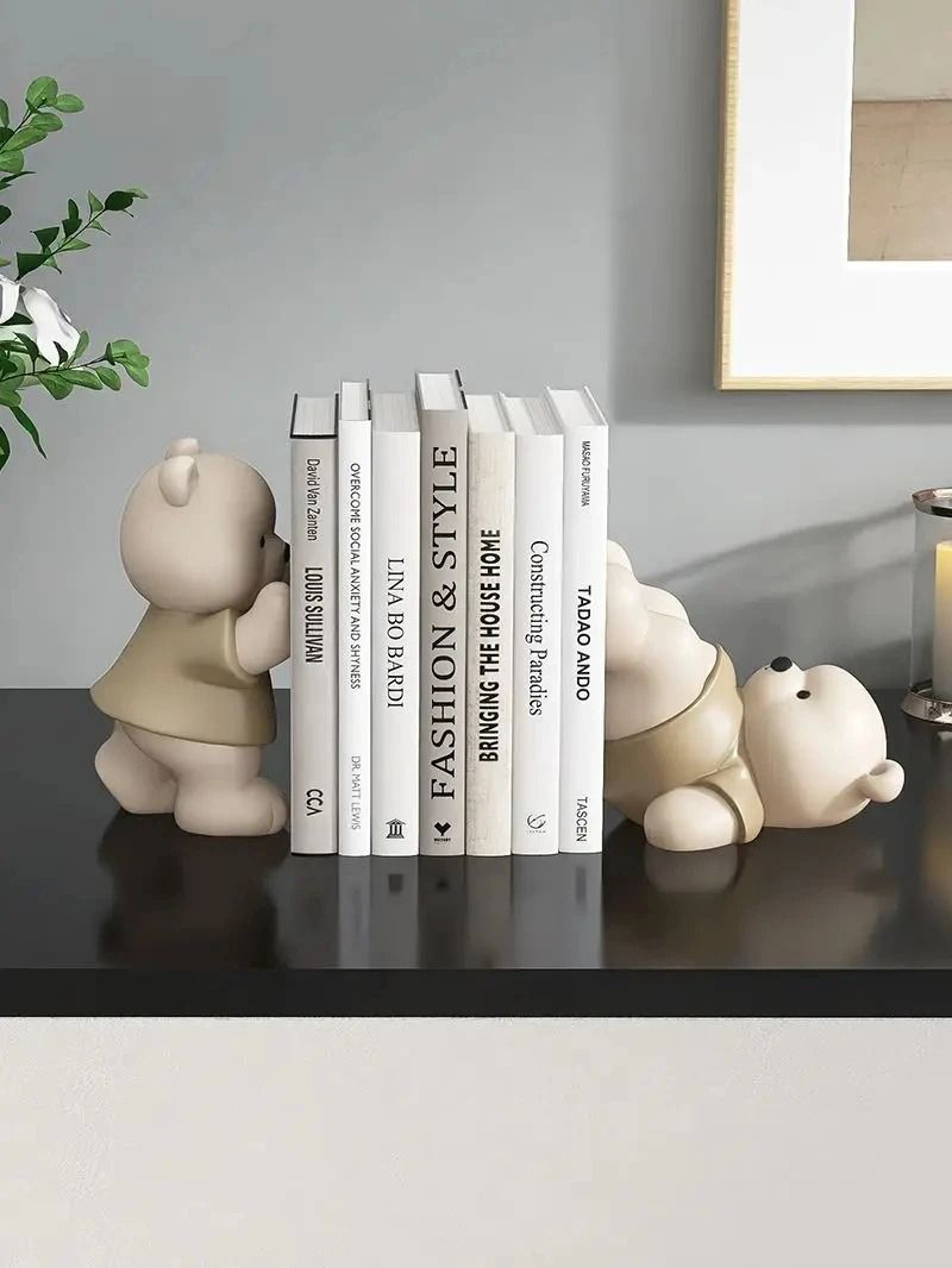 Cream Style Bear Bookend Figurine  Cute Minimalist Home Decor For Living Rooms Hallways  Bookcases 5