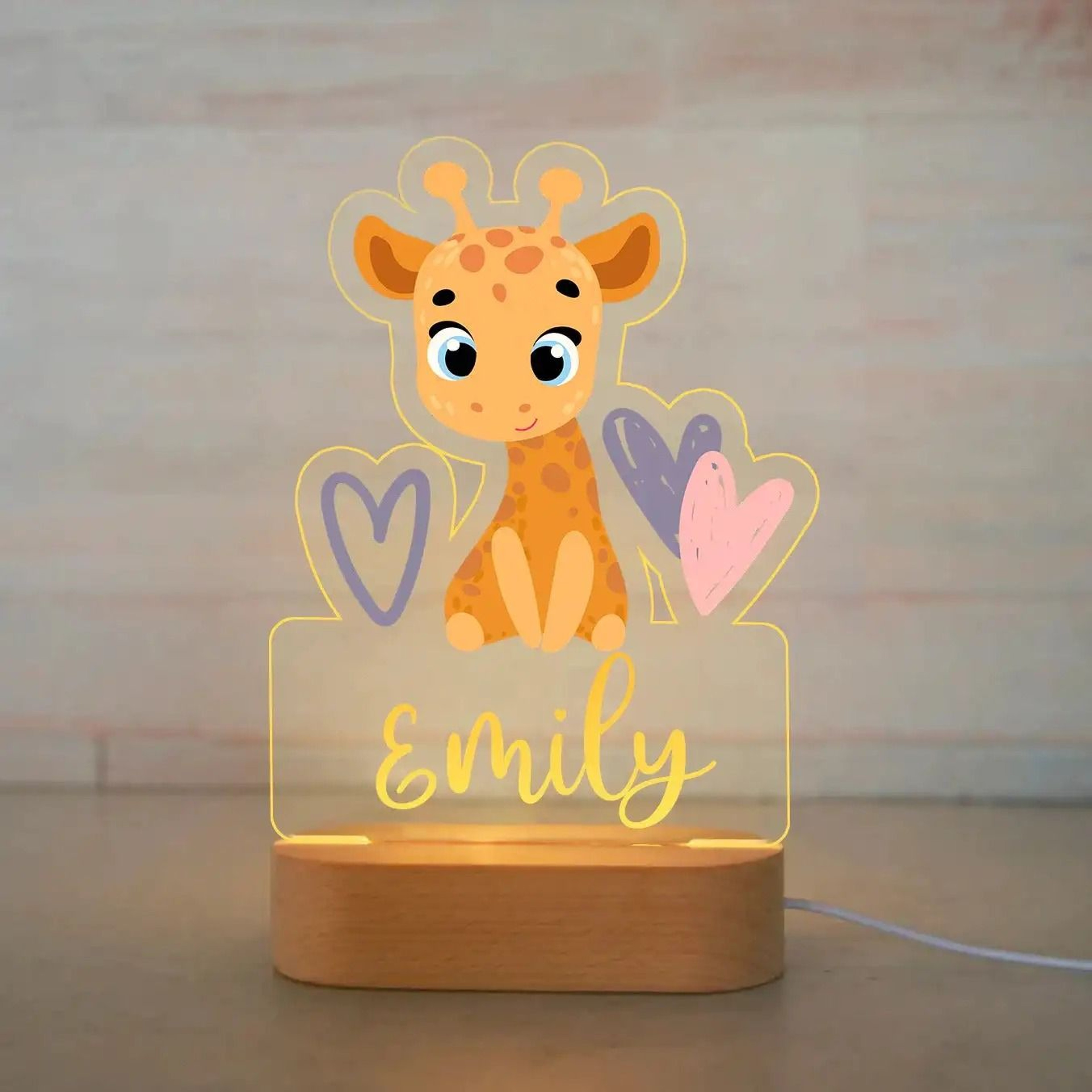 Personalized Animal Childrens Night Light  Custom Name Acrylic Lamp For Baby Nursery  Kids Bedroom  5