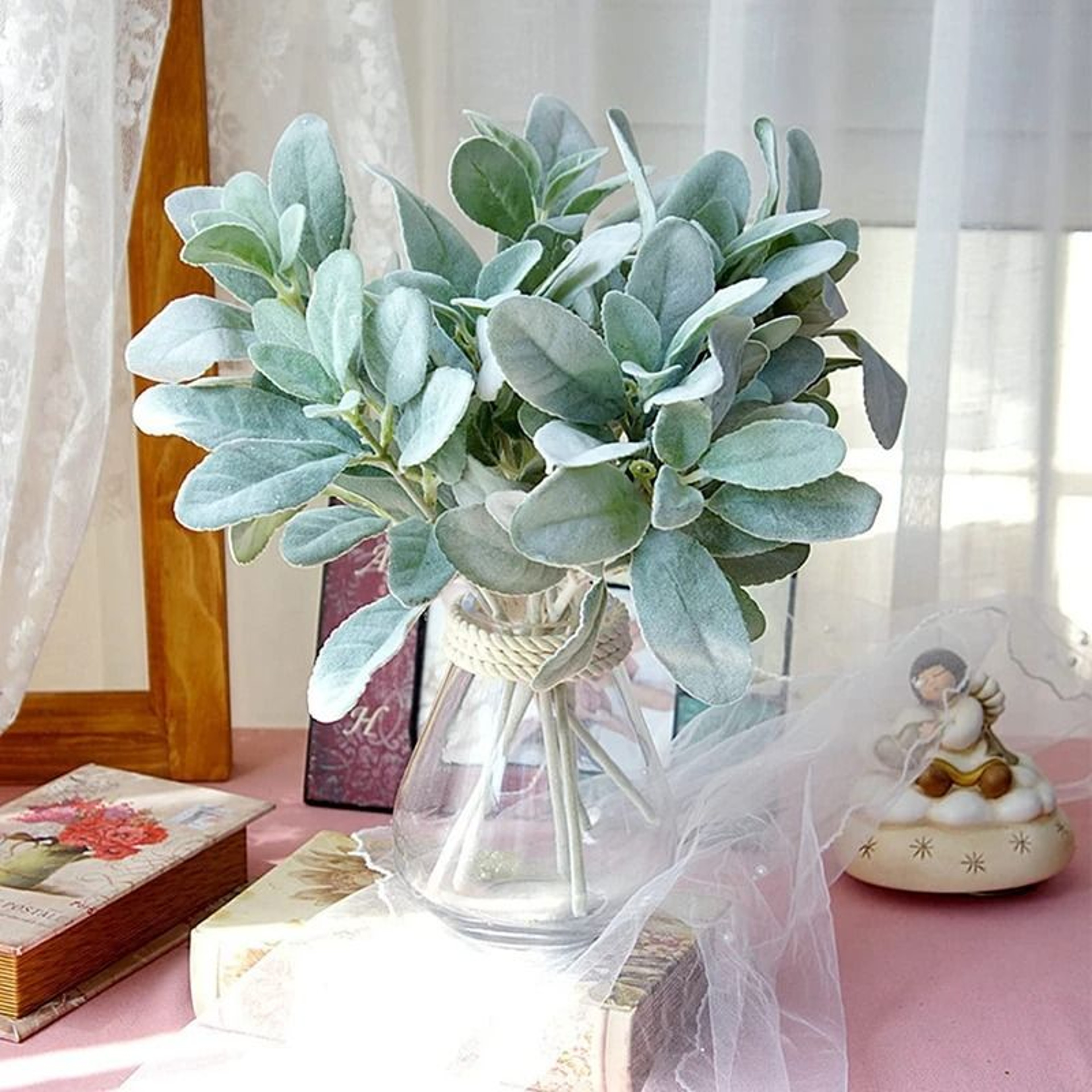 10Piece Flocked Artificial Lambs Ear Stems  Premium Faux Greenery For Wedding Bouquet 2