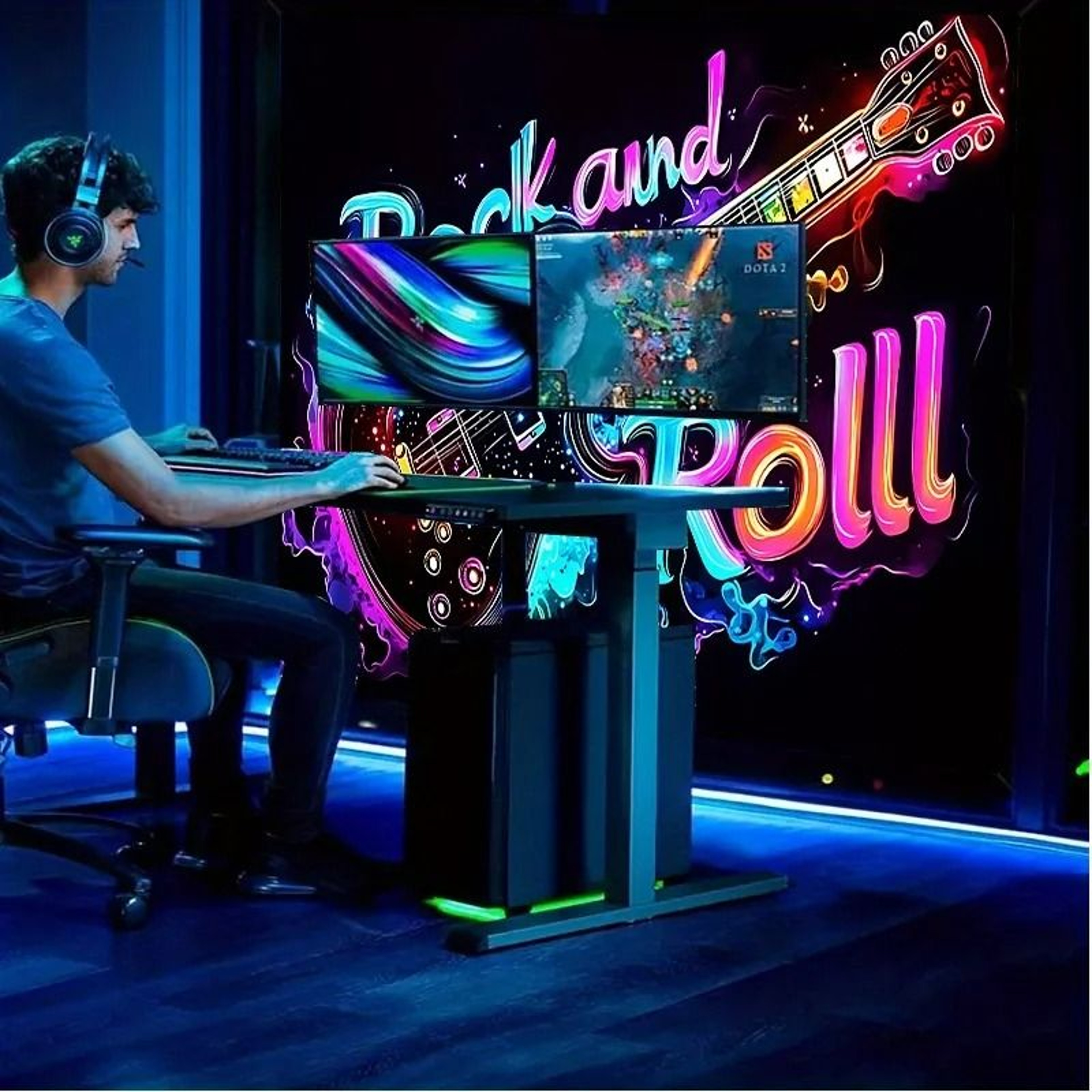 Neon Electric Guitar Rock Theme Tapestry 3