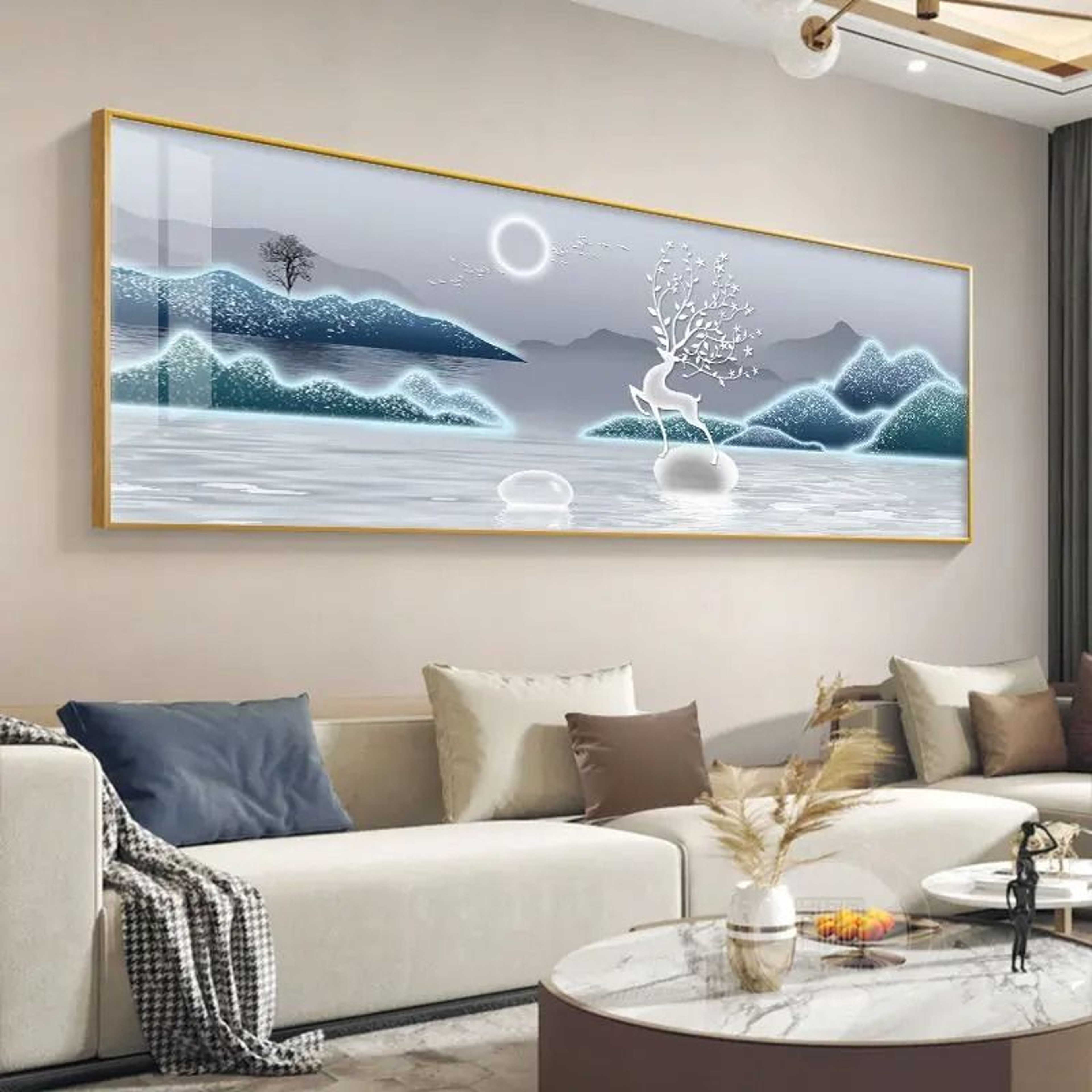 Chinese Style Golden Leaves  Sacred Deer Canvas Art 1