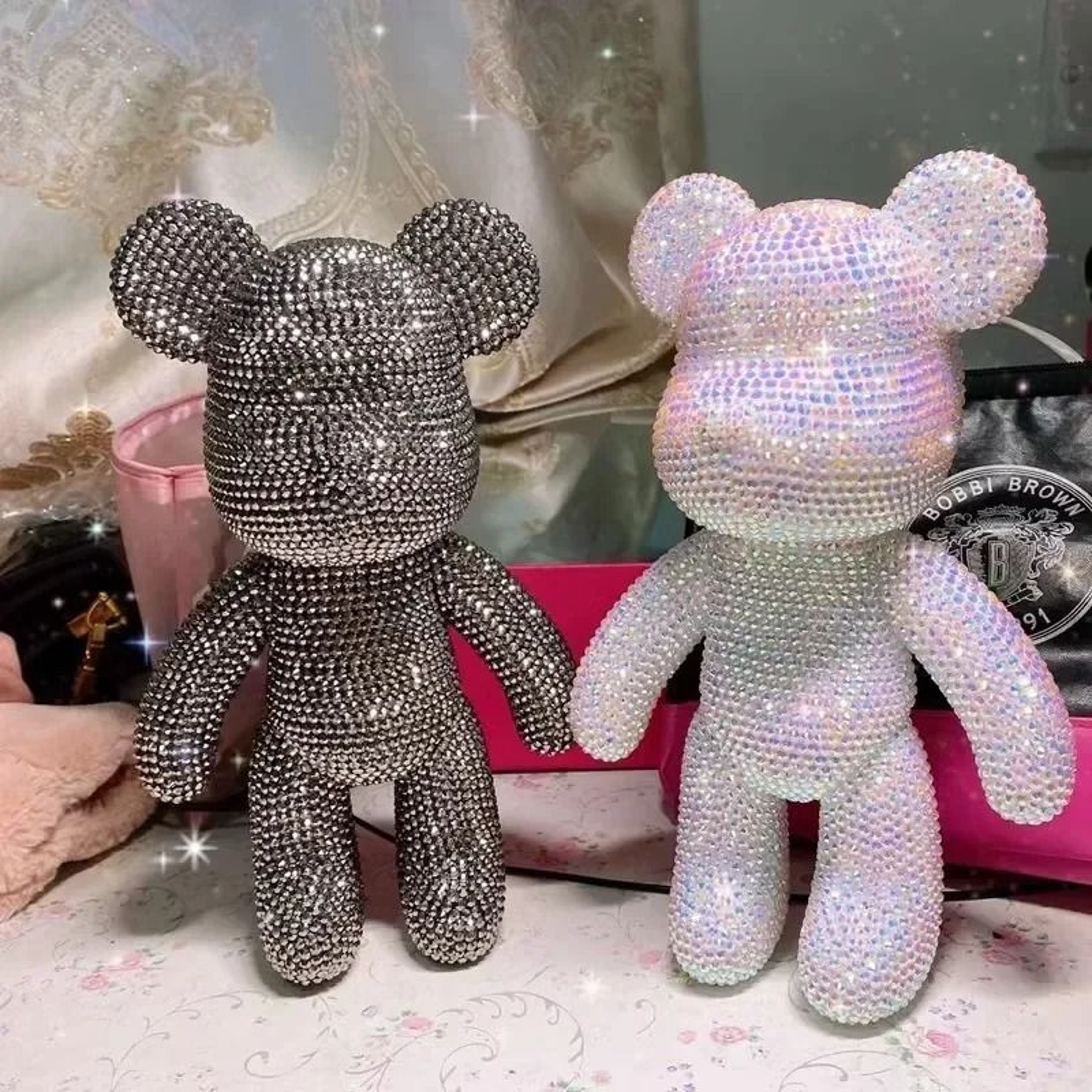 Crystalline Narrative Sculpture  HighDefinition Rhinestone Bear Architectural Ornament 2