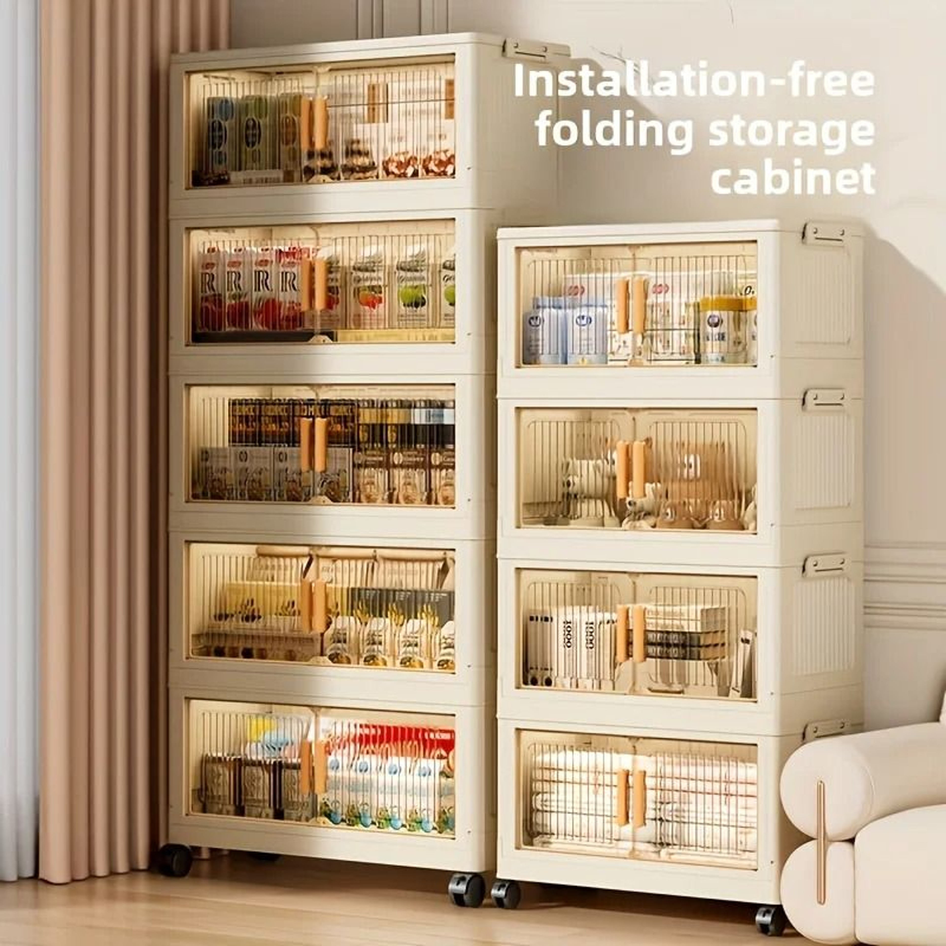 Foldable Mobile Storage Cabinet  345Tier Stackable Organizer With Wheels  Portable Closet  Pantry F 0