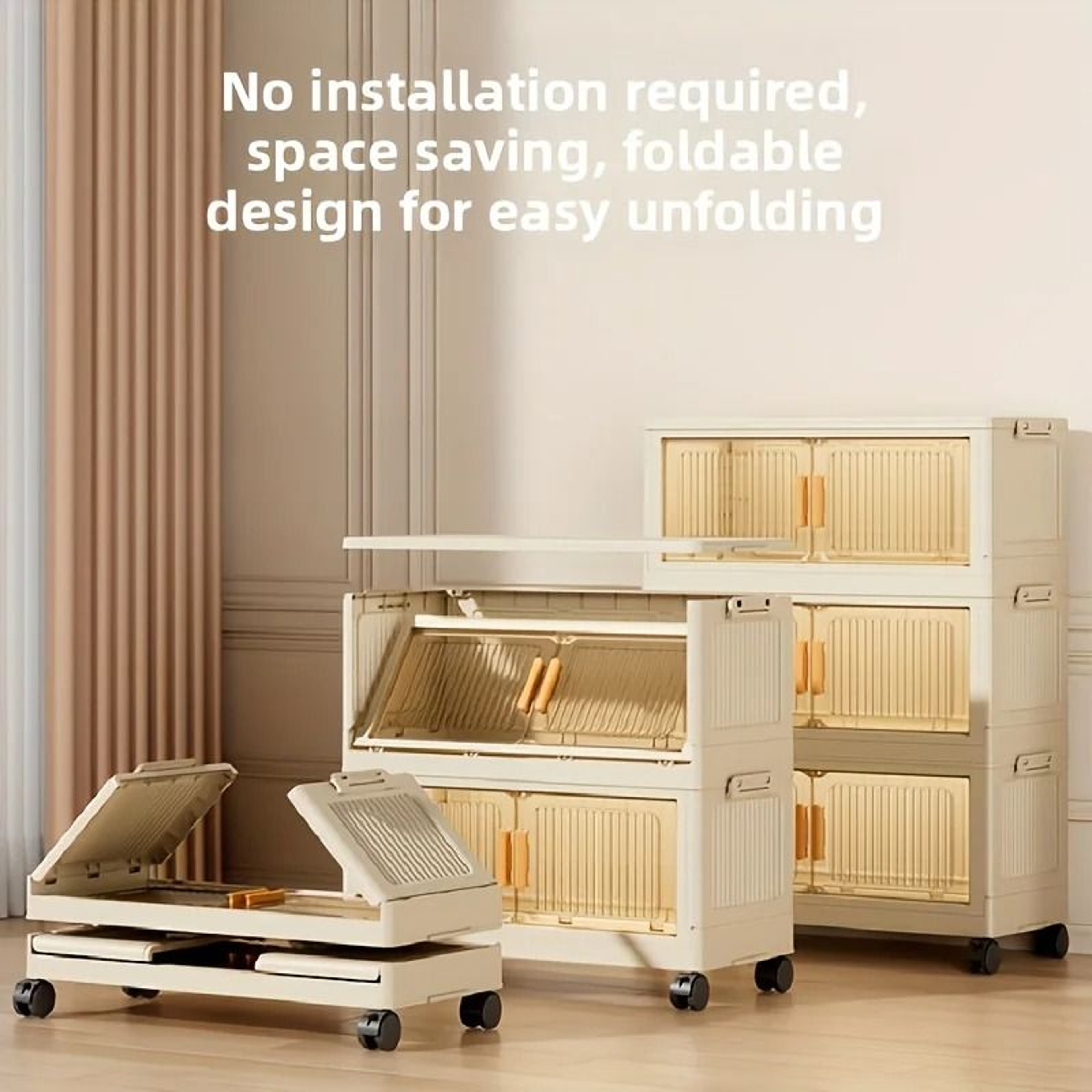 Foldable Mobile Storage Cabinet  345Tier Stackable Organizer With Wheels  Portable Closet  Pantry F 3
