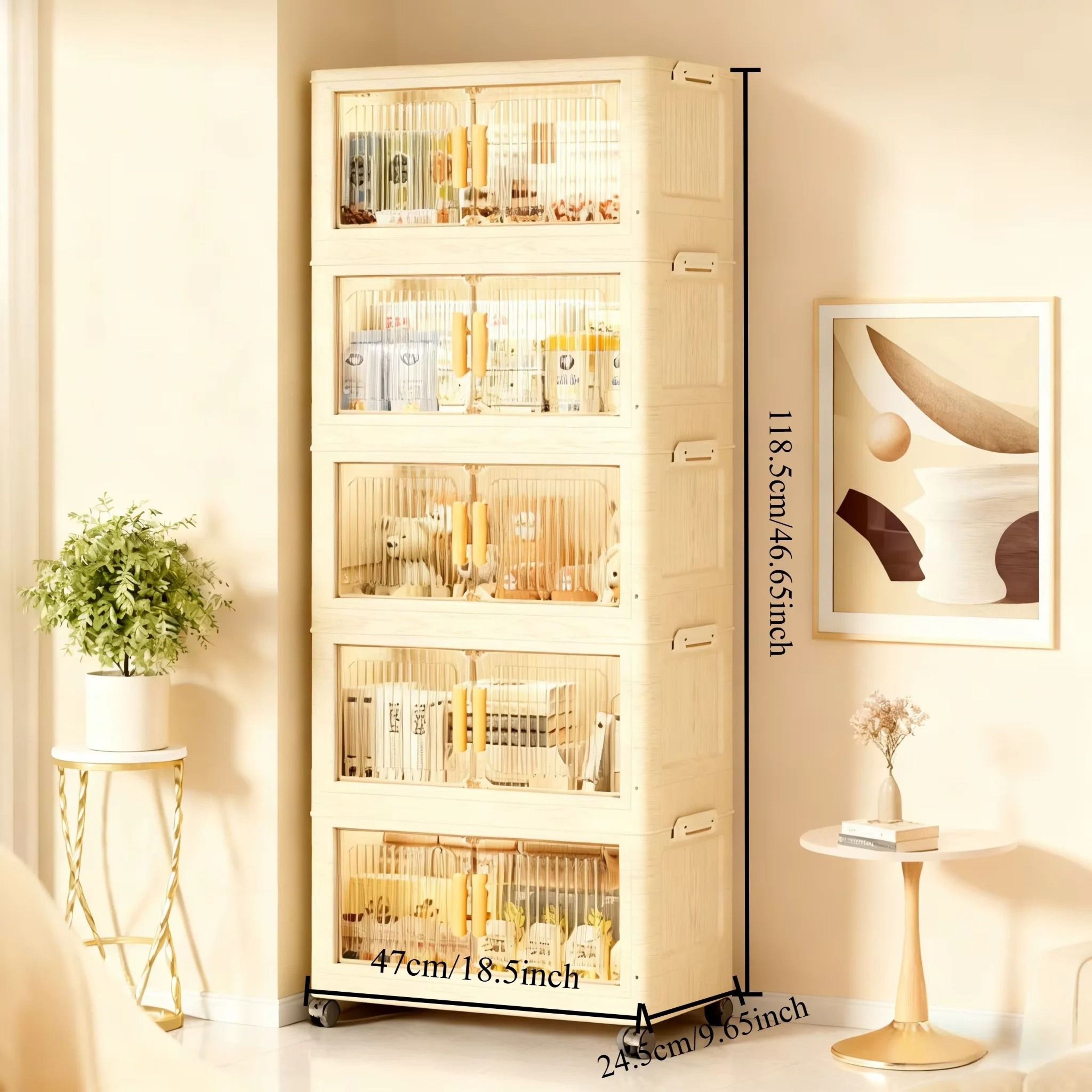 Foldable Mobile Storage Cabinet  345Tier Stackable Organizer With Wheels  Portable Closet  Pantry F 6