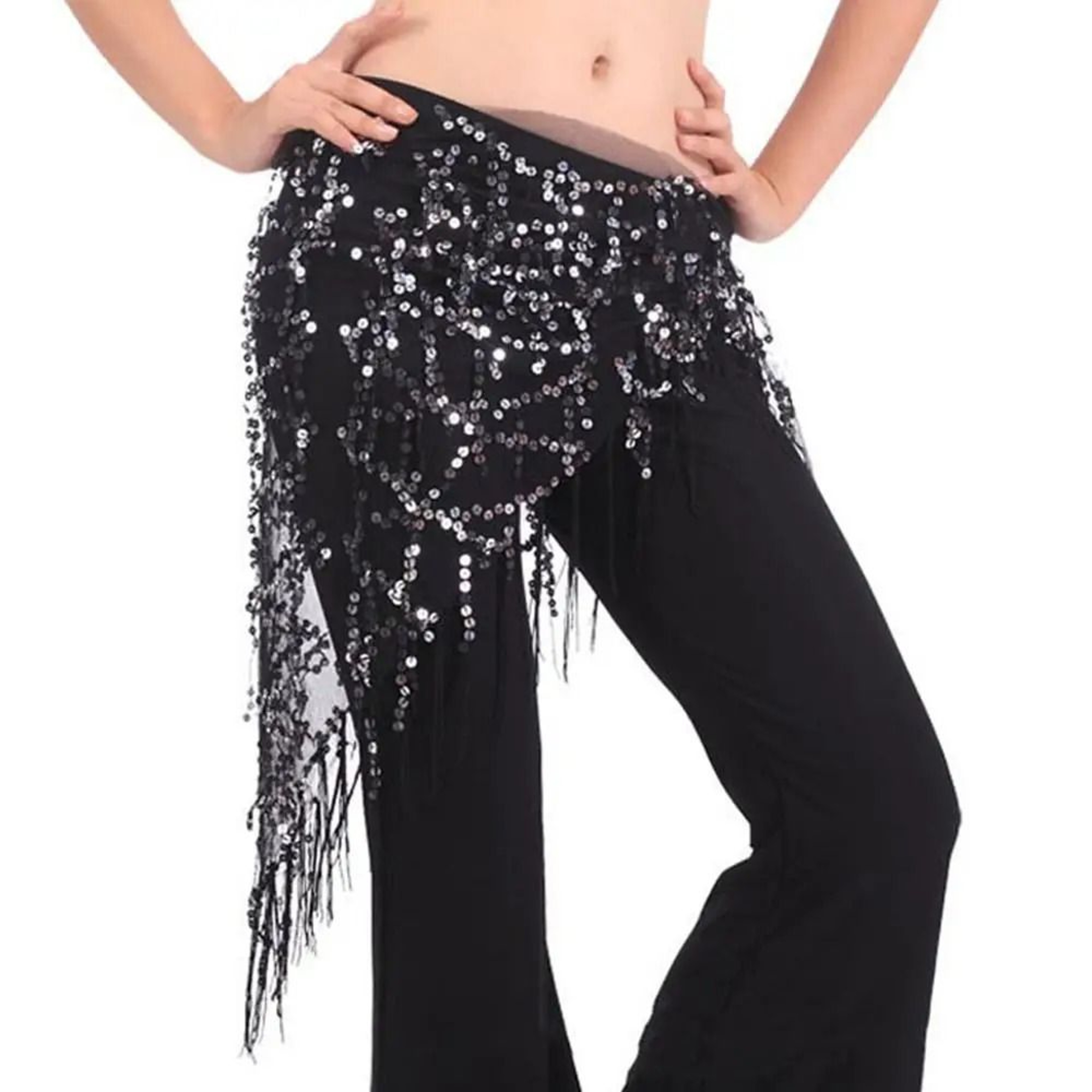 Sequin Tassel Belly Dance Hip Scarf  Professional Performance Waist Belt  HighYield Kinetic Interac 12