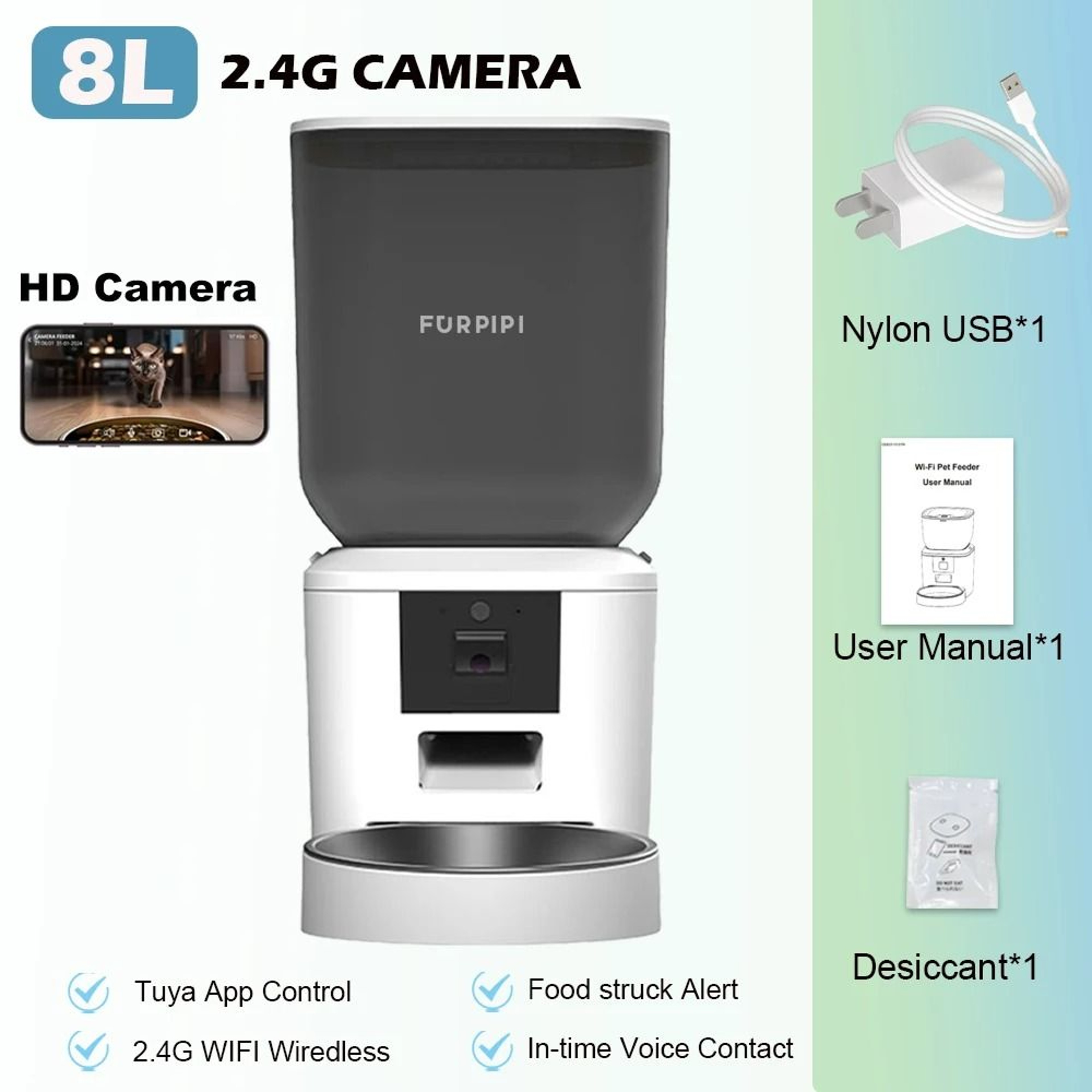 Smart 1080P HD Camera Automatic Pet Feeder 8L UltraCapacity 8