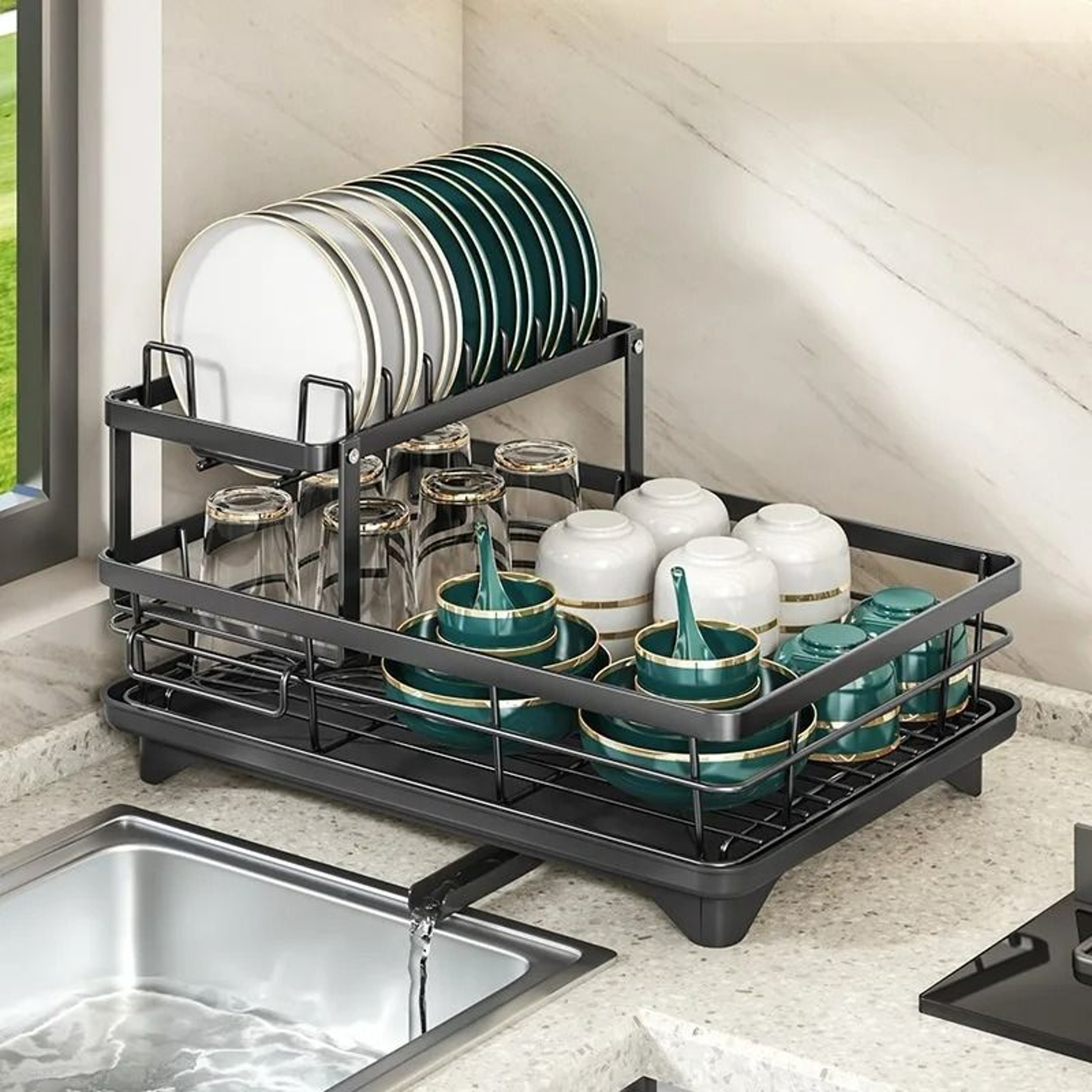 Adjustable Stainless Steel Dish Drying Rack And Kitchen Organizer 2