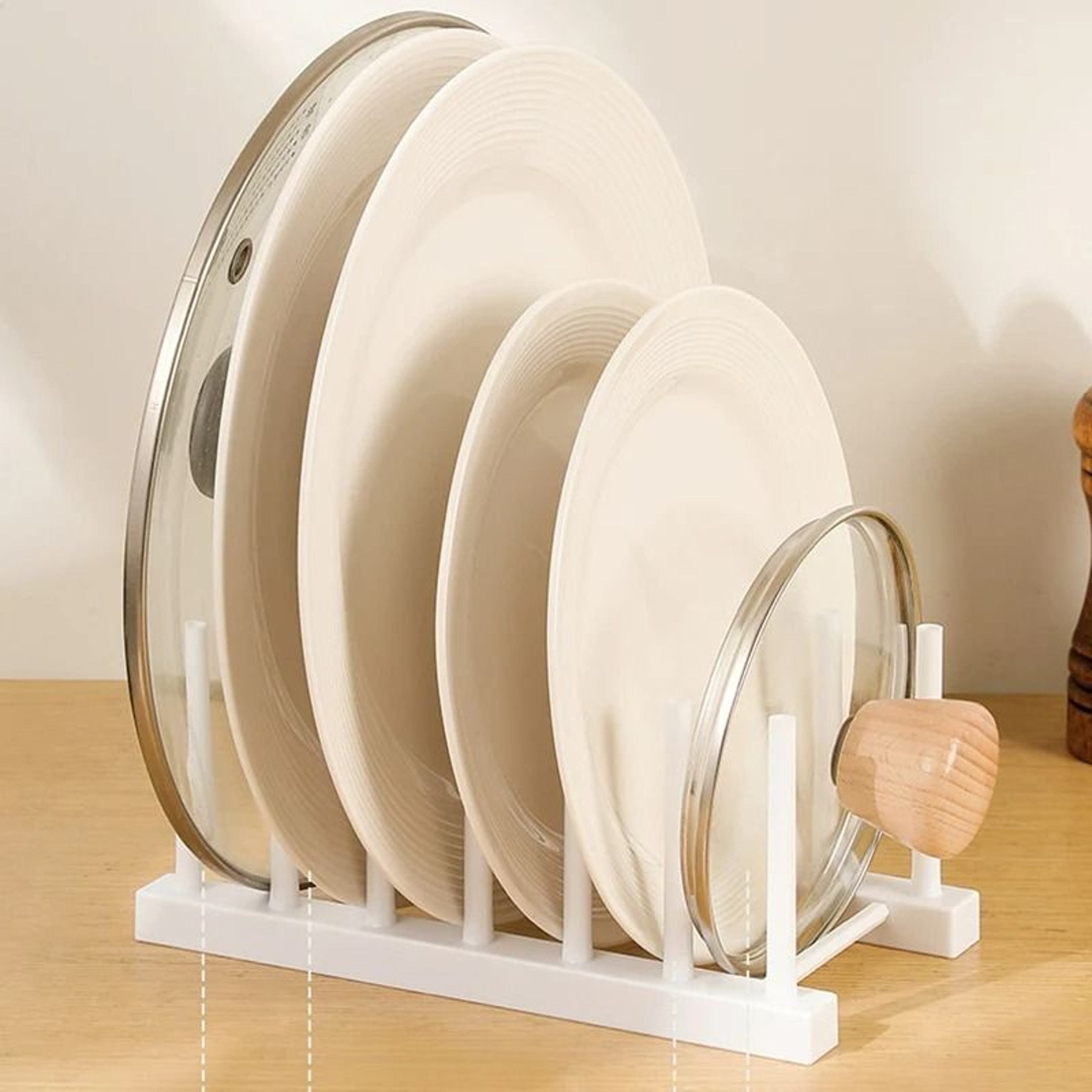 Plastic Dish Drainer Rack And Detachable Pot Lid Storage Shelf 5