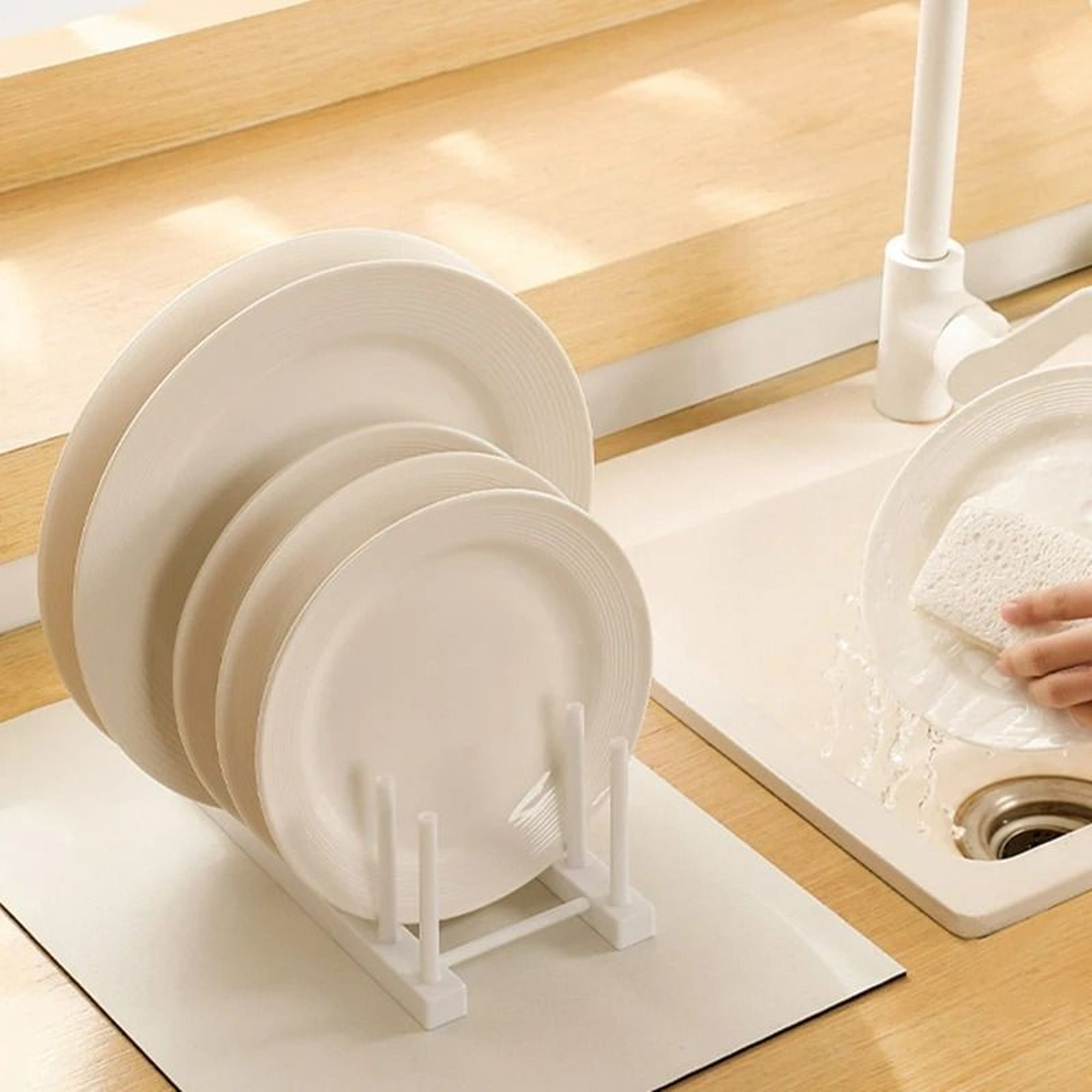 Plastic Dish Drainer Rack And Detachable Pot Lid Storage Shelf 6