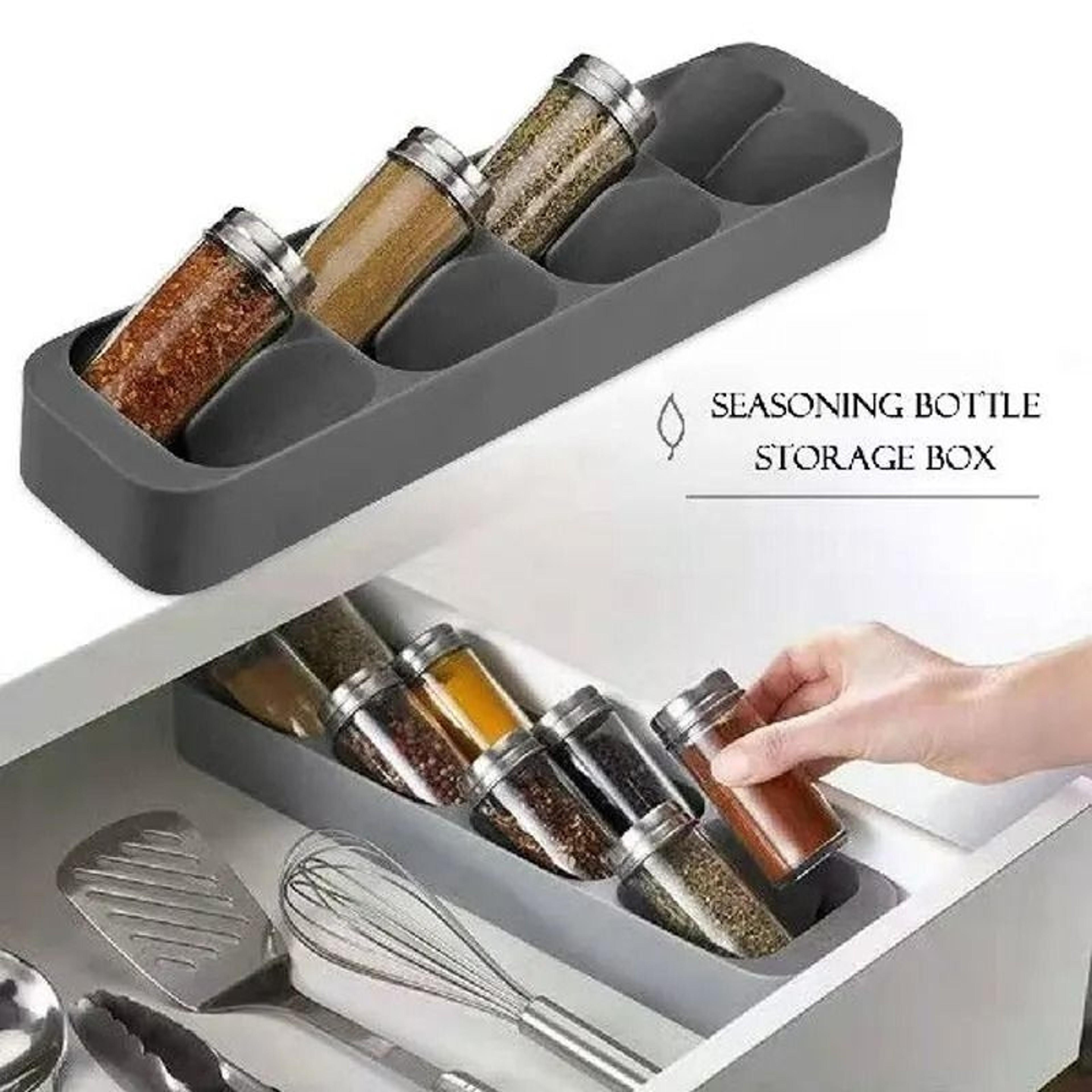Kitchen Drawer Cutlery Storage Tray And Spice Bottle Knife Block Organizer 2