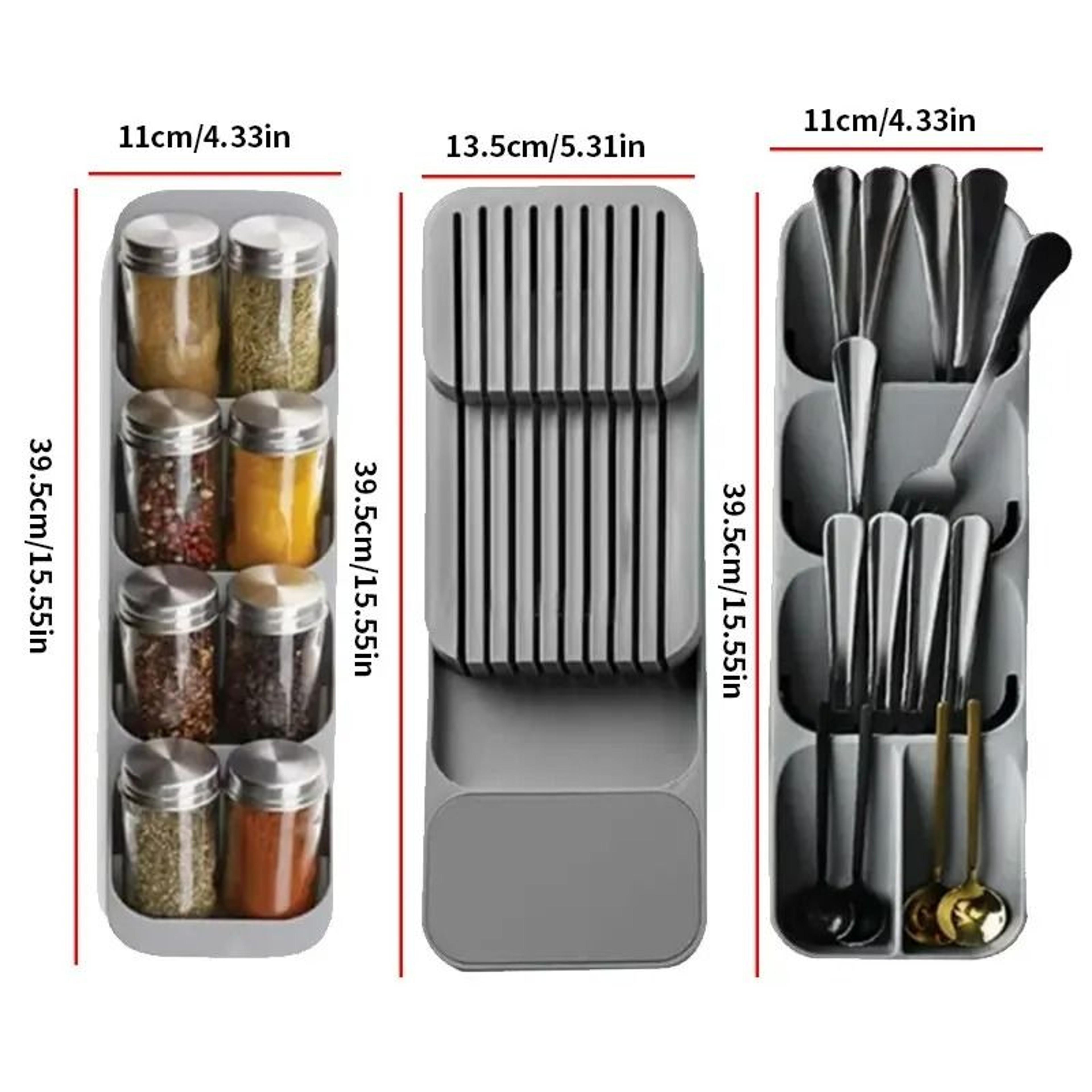 Kitchen Drawer Cutlery Storage Tray And Spice Bottle Knife Block Organizer 5