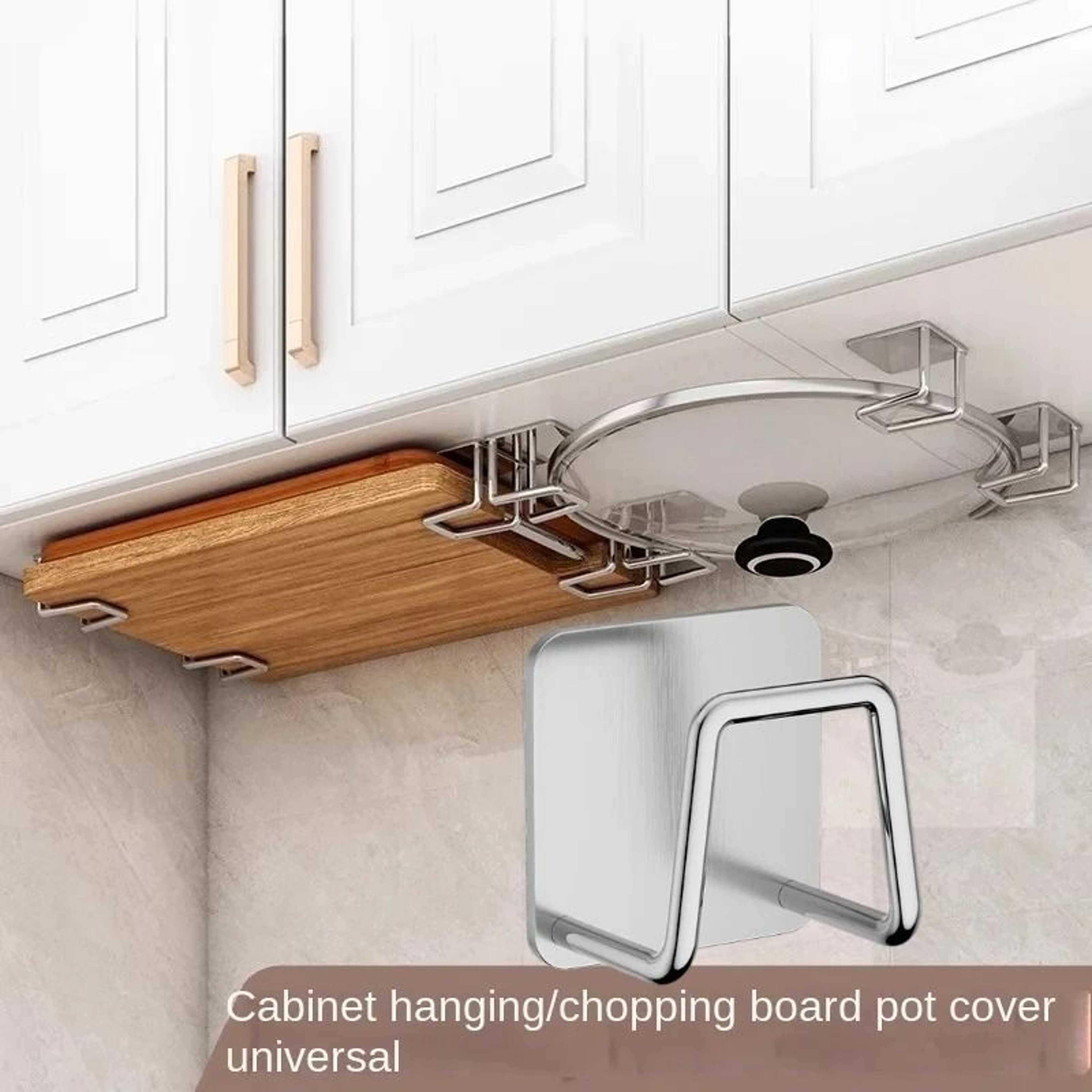 2Piece UnderCabinet Stainless Steel Cutting Board Holder And Pot Lid Rack 0
