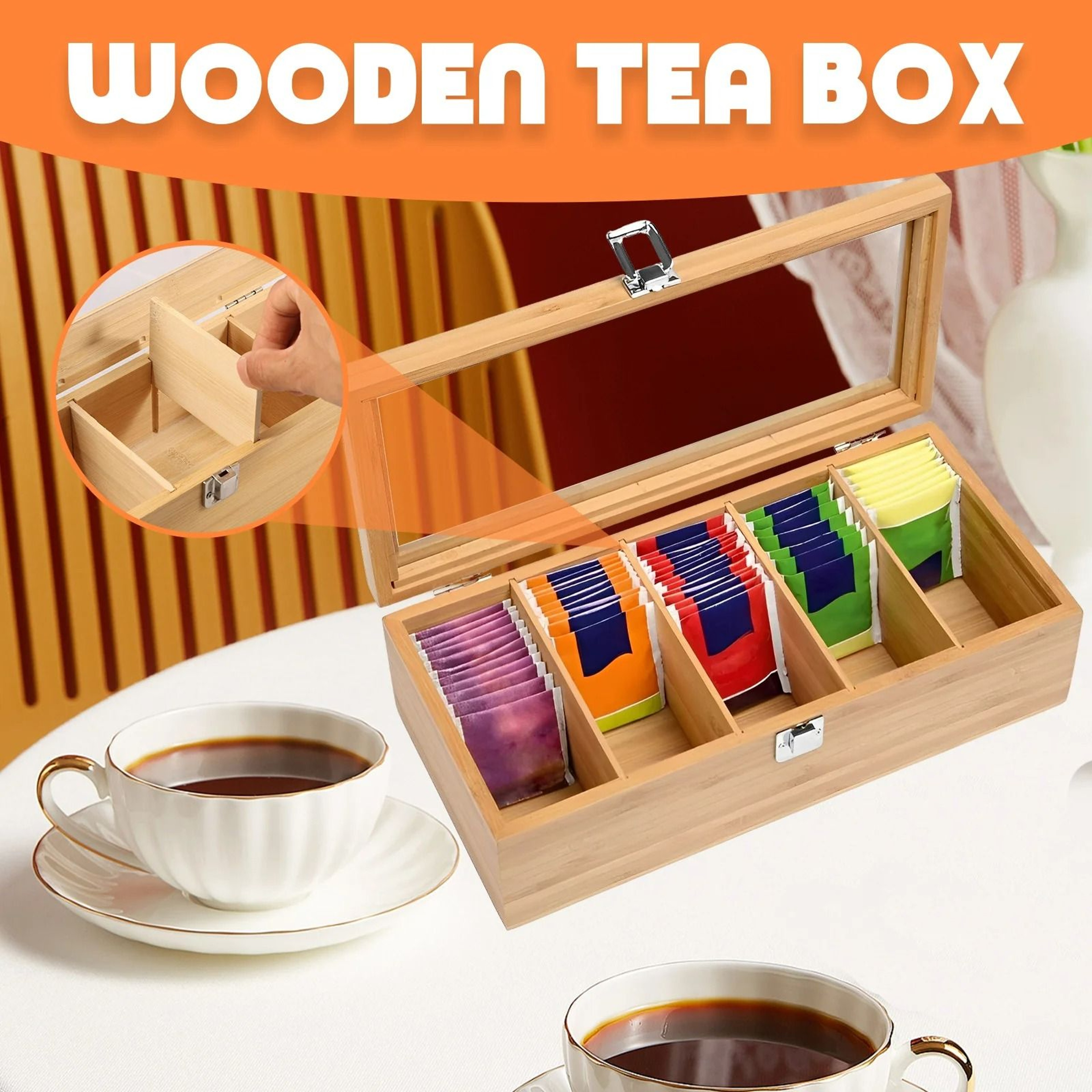 Bamboo Tea Bag Storage Box And Multipurpose Teabag Holder 2