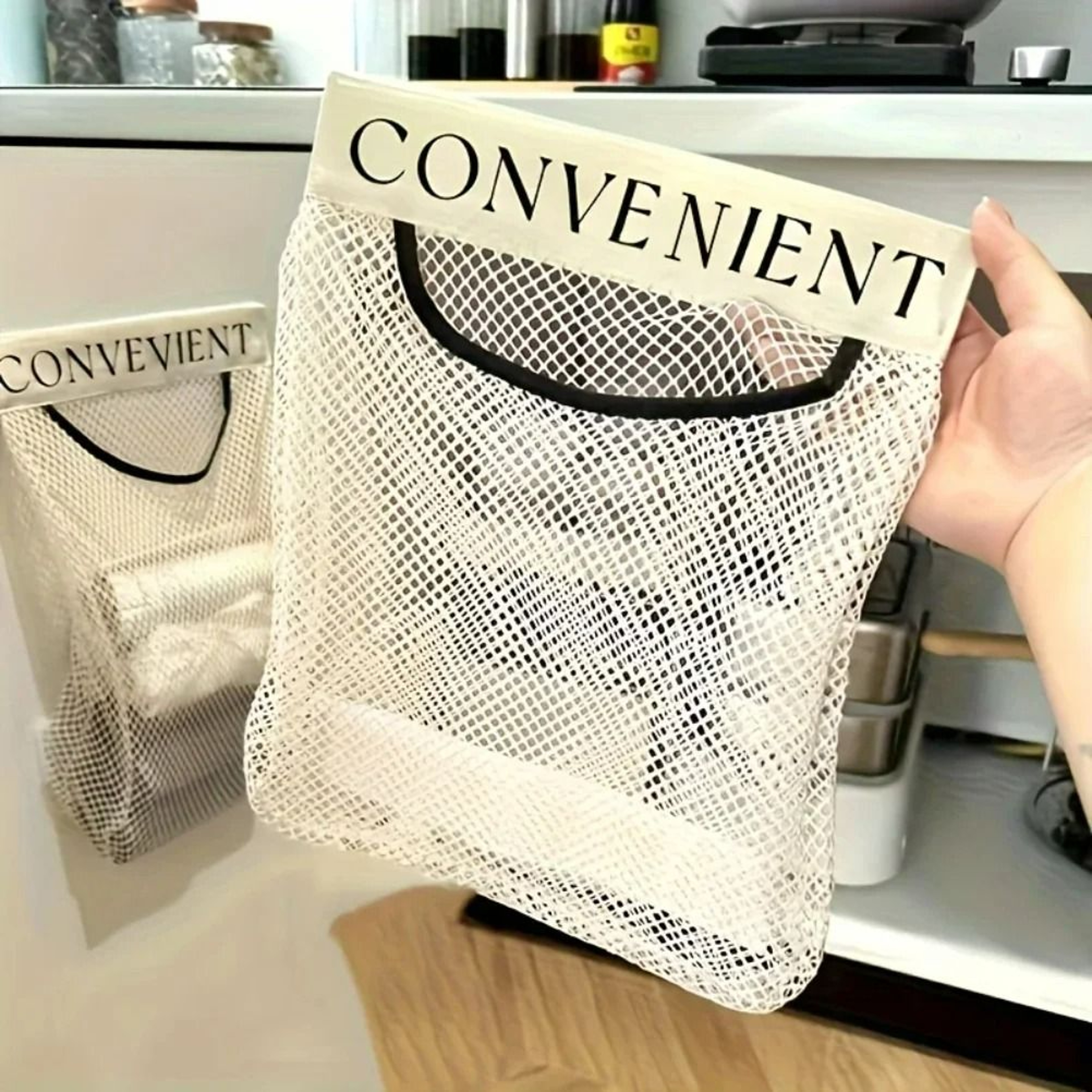LargeCapacity Mesh Garbage Bag Holder  WallMounted Fruit  Vegetable Storage Net Organizer 1