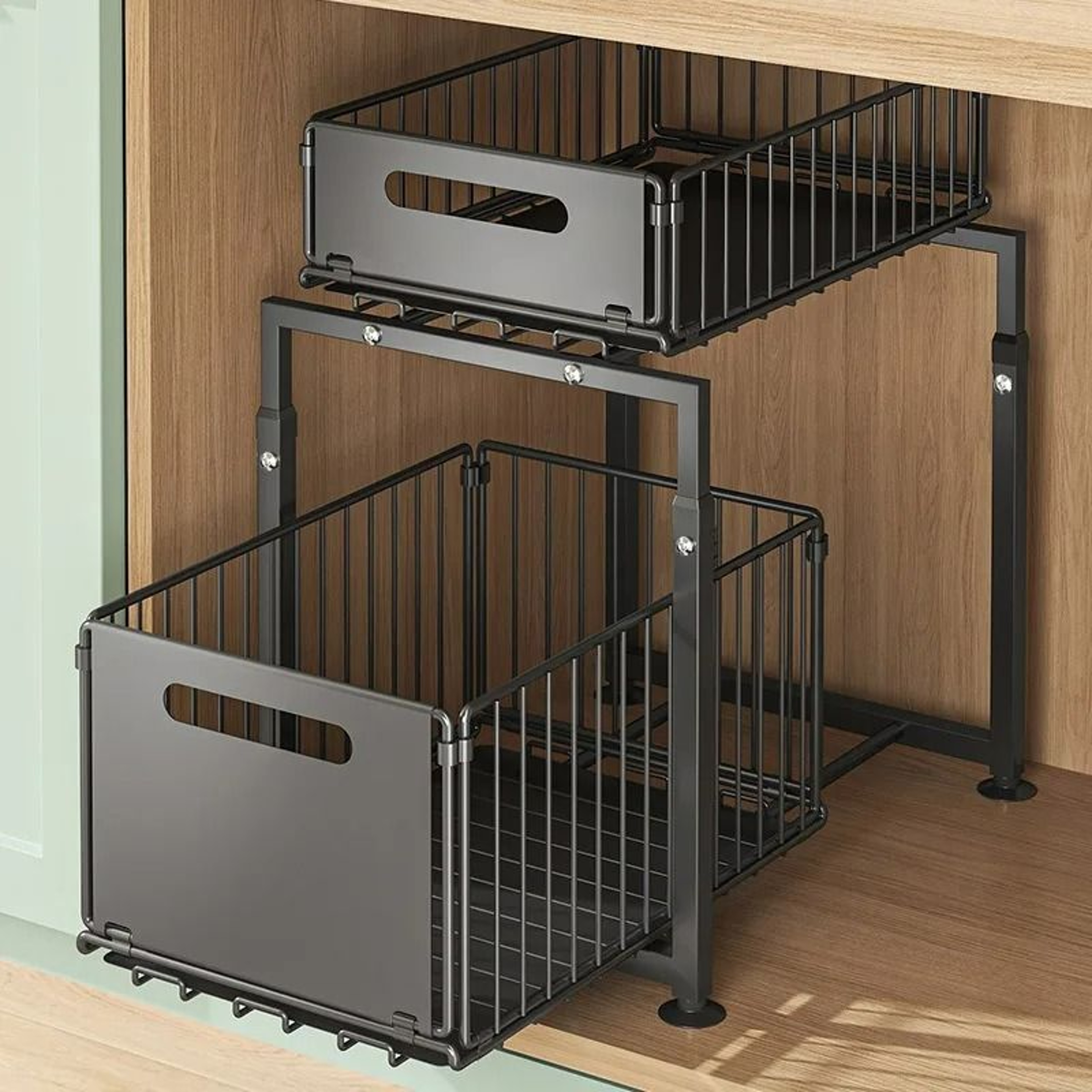 UnderSink Sliding Storage Rack  2Tier PullOut Cabinet Organizer Basket For Spices Snacks  Bathroom  2